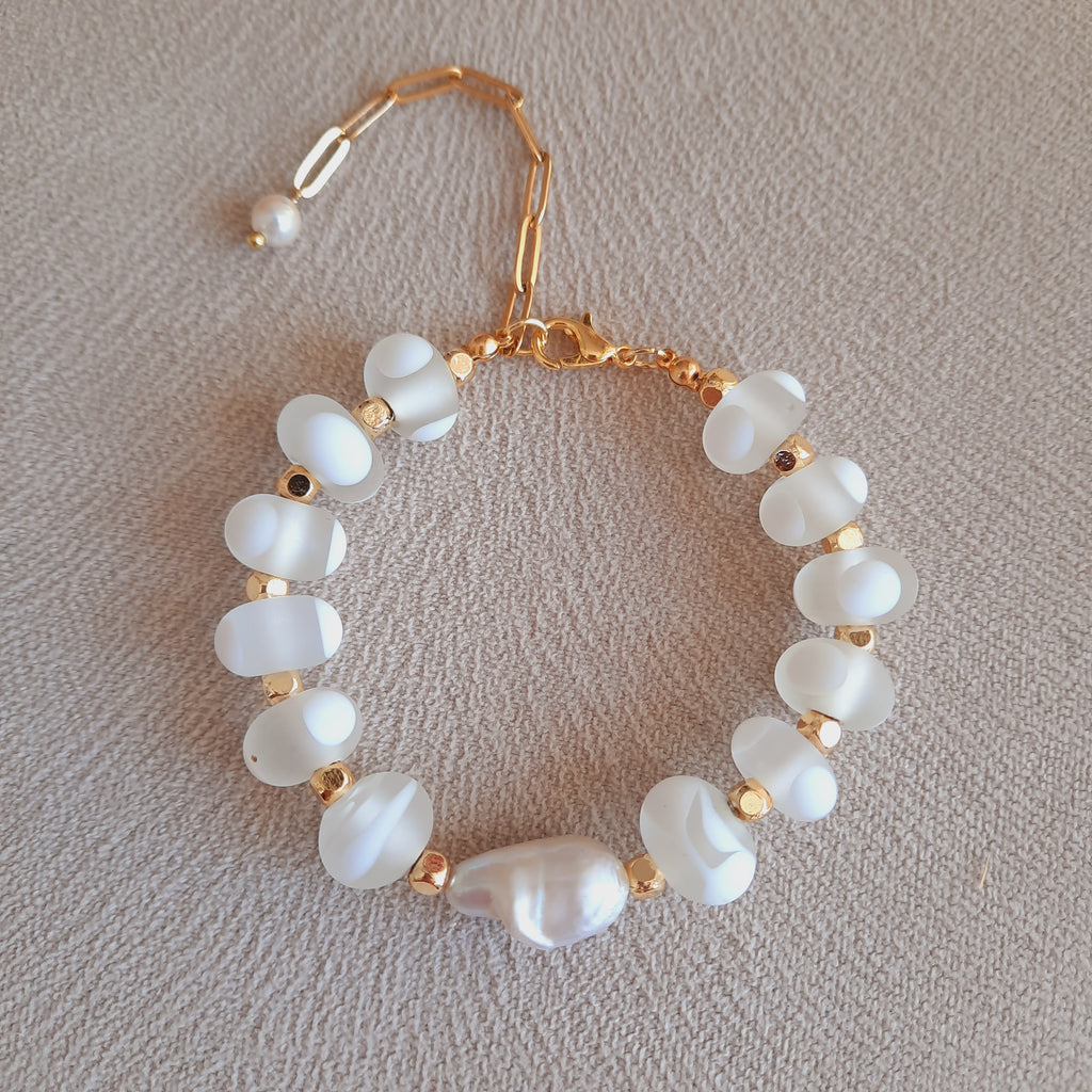 Barok İnci Eskitme Cam Özel Tasarım Bileklik