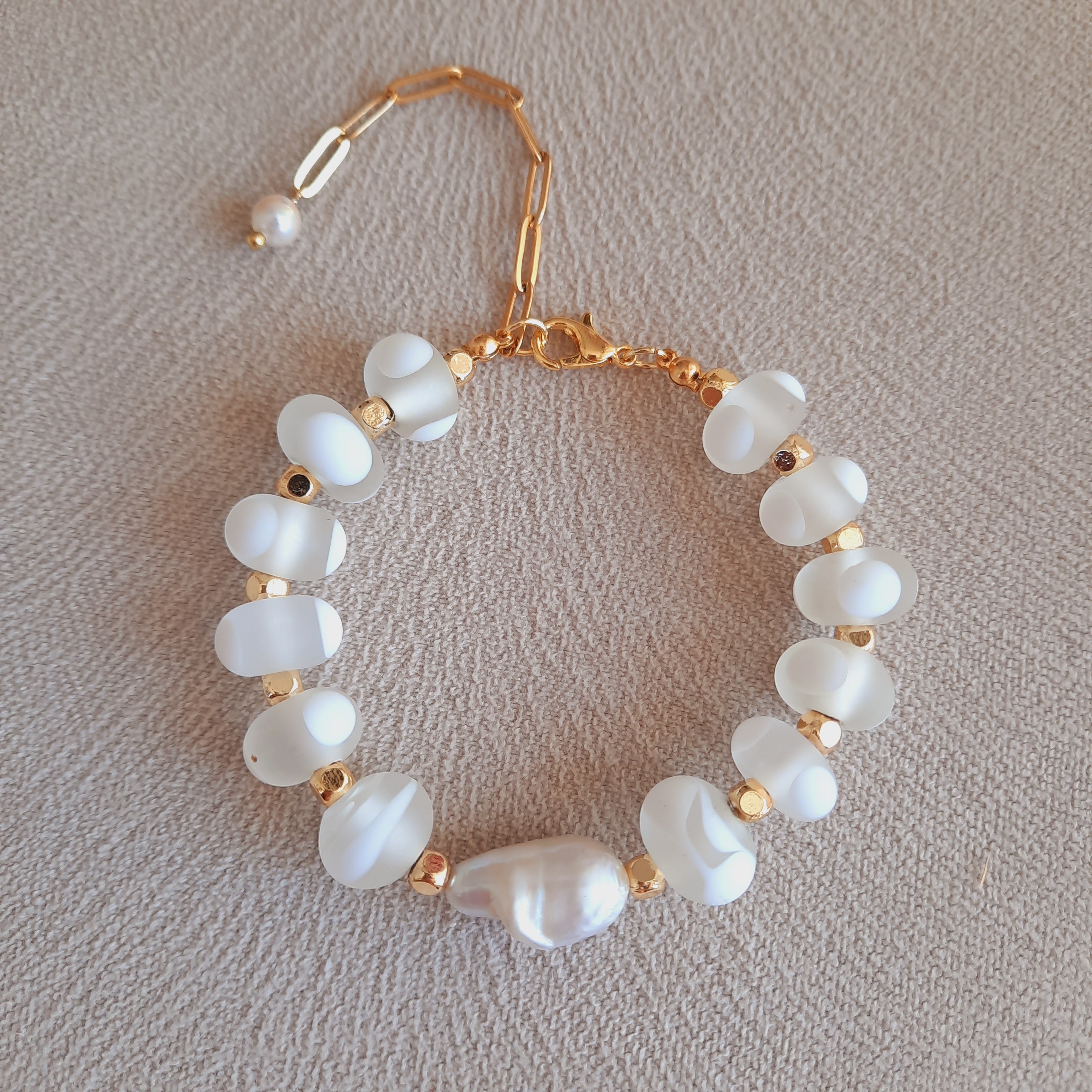 Barok İnci Eskitme Cam Özel Tasarım Bileklik