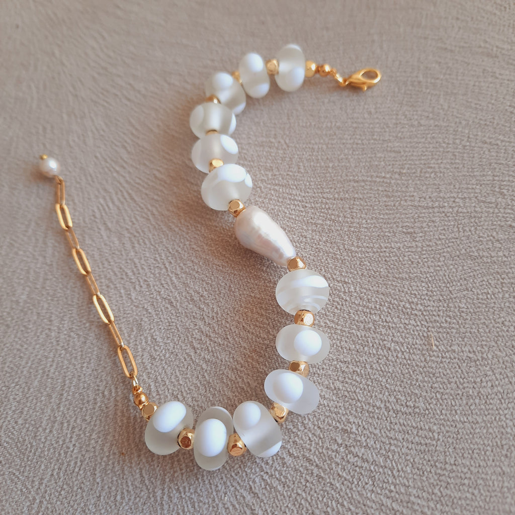 Barok İnci Eskitme Cam Özel Tasarım Bileklik