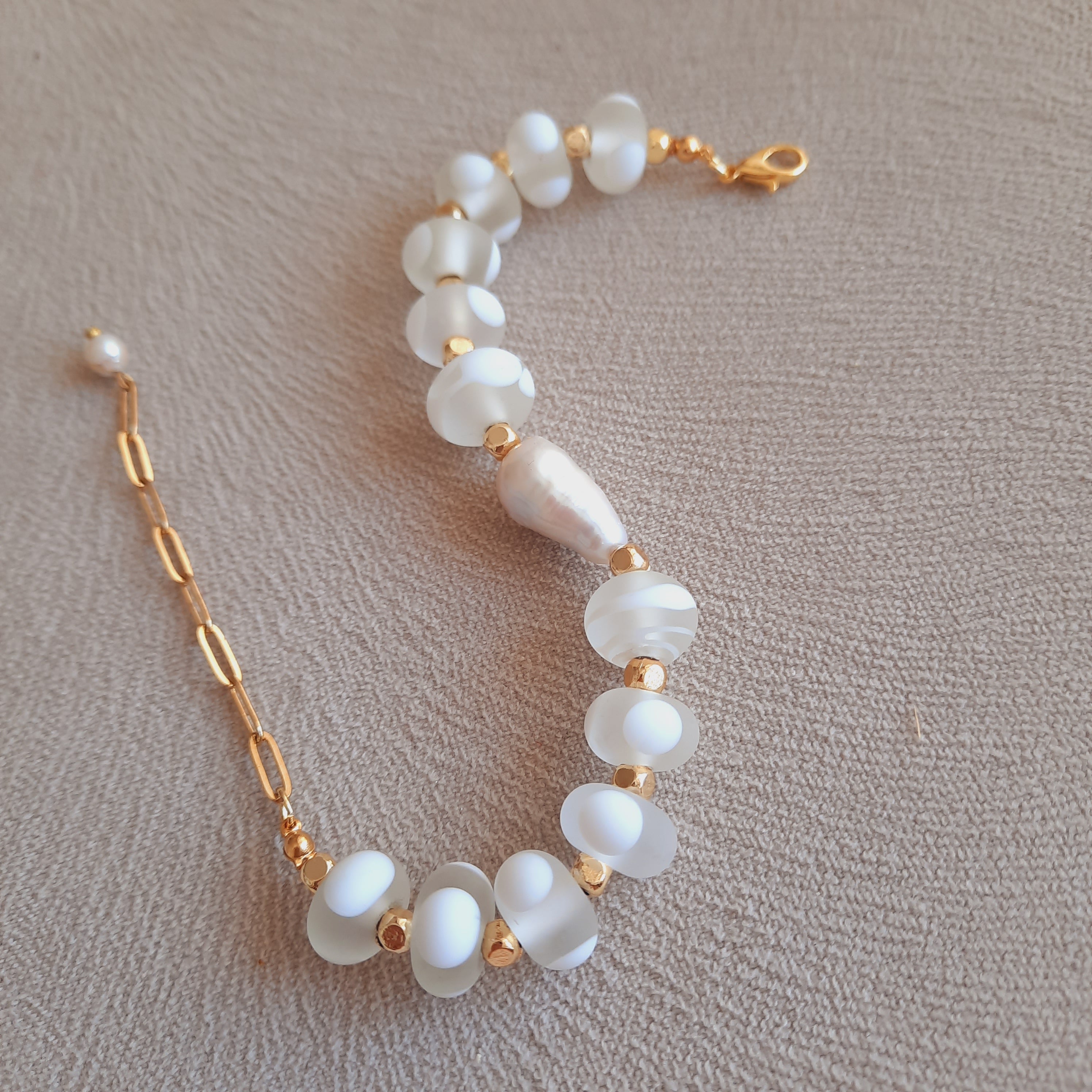 Barok İnci Eskitme Cam Özel Tasarım Bileklik