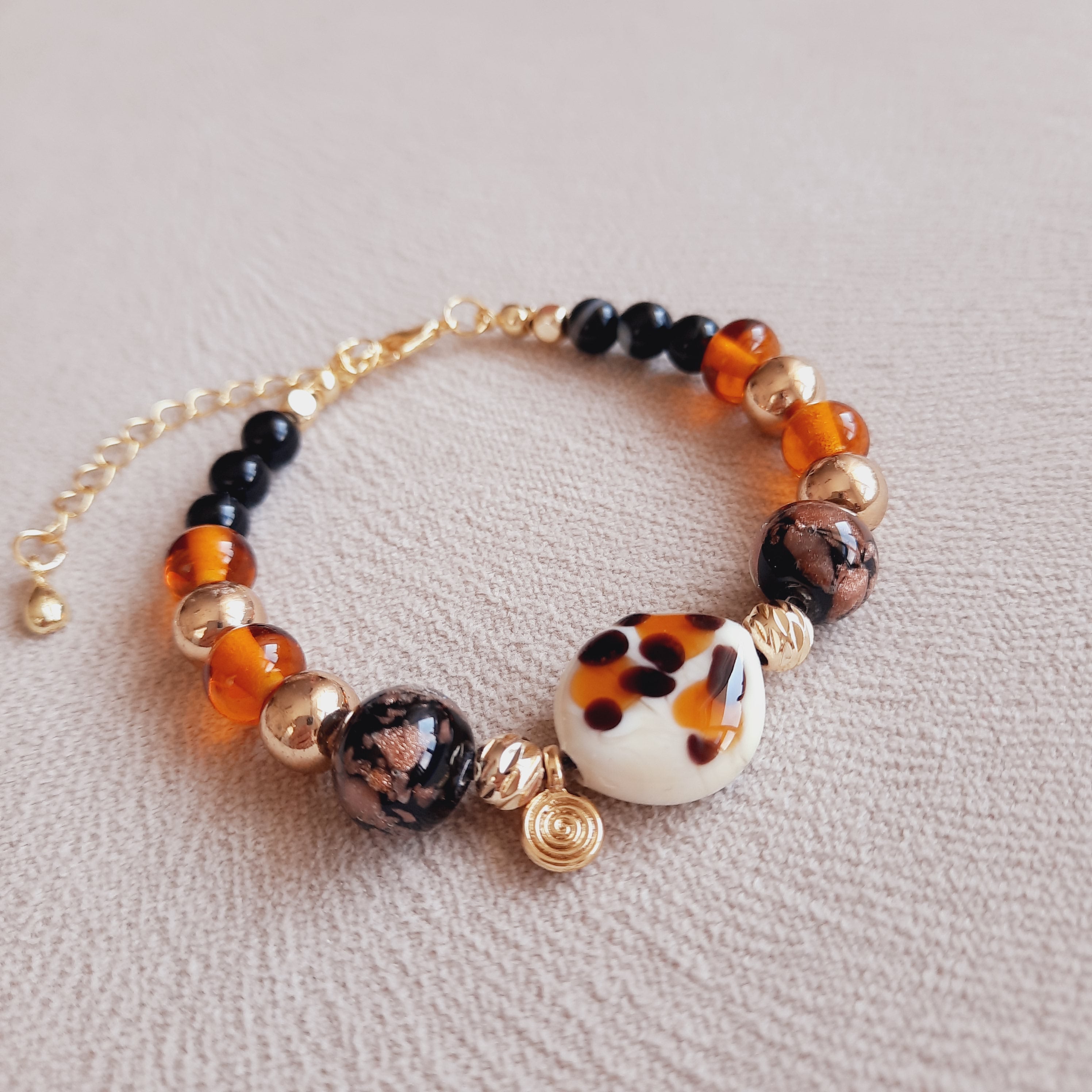 Leopar Murano Cam Boncuk Bileklik