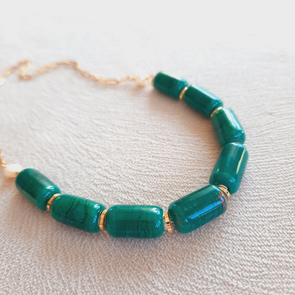 Yeşil İncili Murano Boncuklu Kolye Küpe Seti