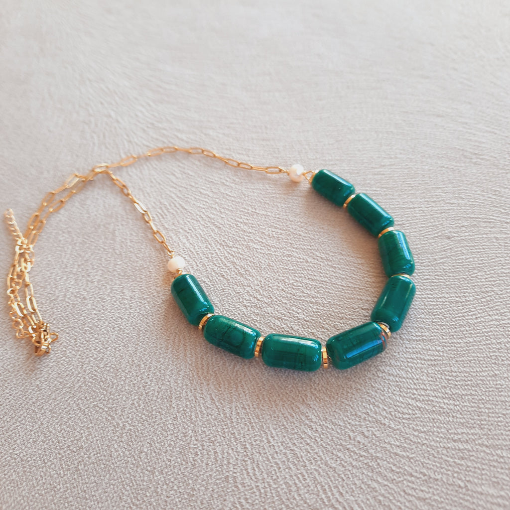 Yeşil İncili Murano Boncuklu Kolye Küpe Seti