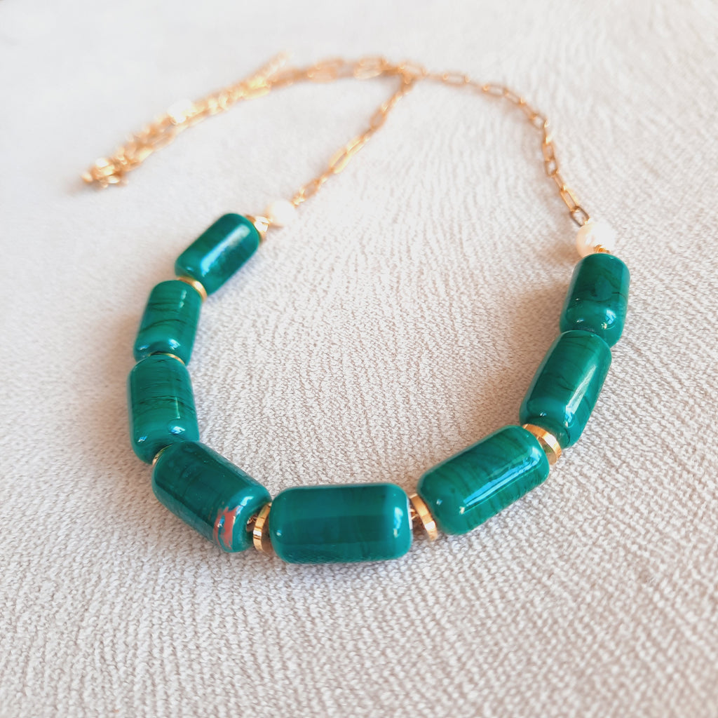 Yeşil İncili Murano Boncuklu Kolye Küpe Seti