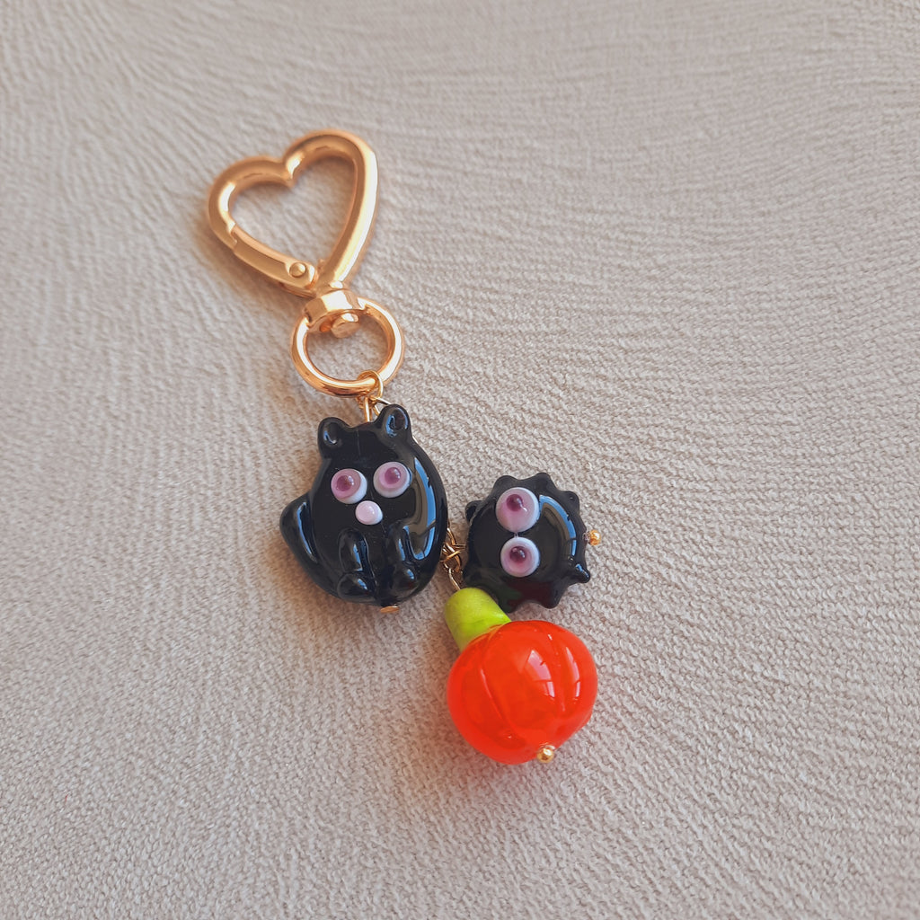 Cadılar Bayramı Kedi Kabak Örümcek Anahtarlık / Çanta Süsü