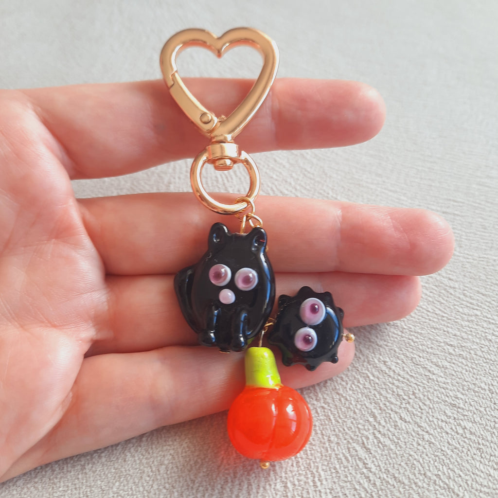 Cadılar Bayramı Kedi Kabak Örümcek Anahtarlık / Çanta Süsü