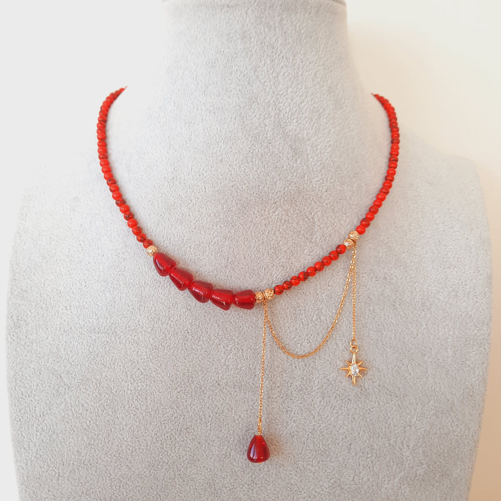 Mercan Murano Nar Özel Tasarım  Gotik Kolye Ve Küpe