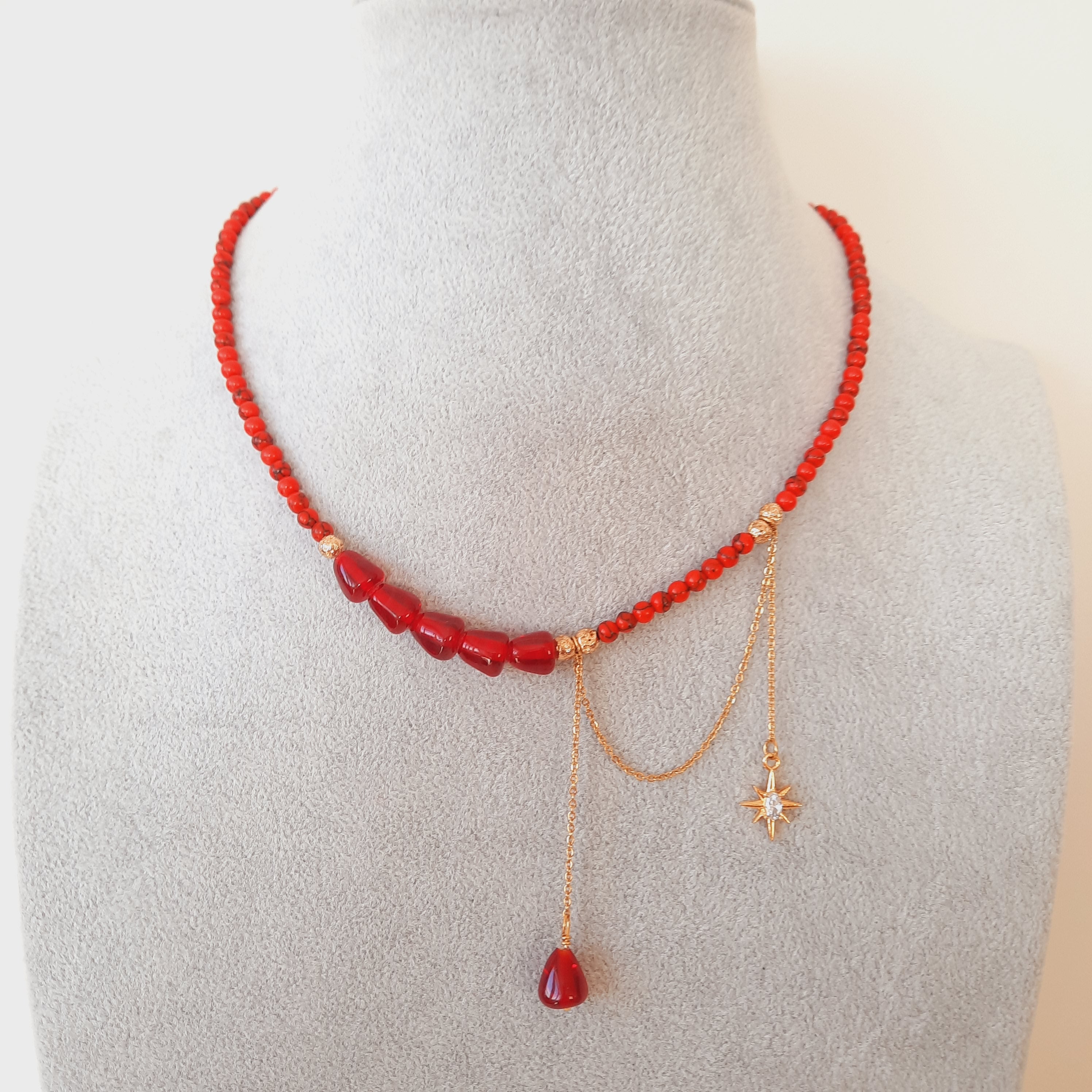 Mercan Murano Nar Özel Tasarım  Gotik Kolye Ve Küpe