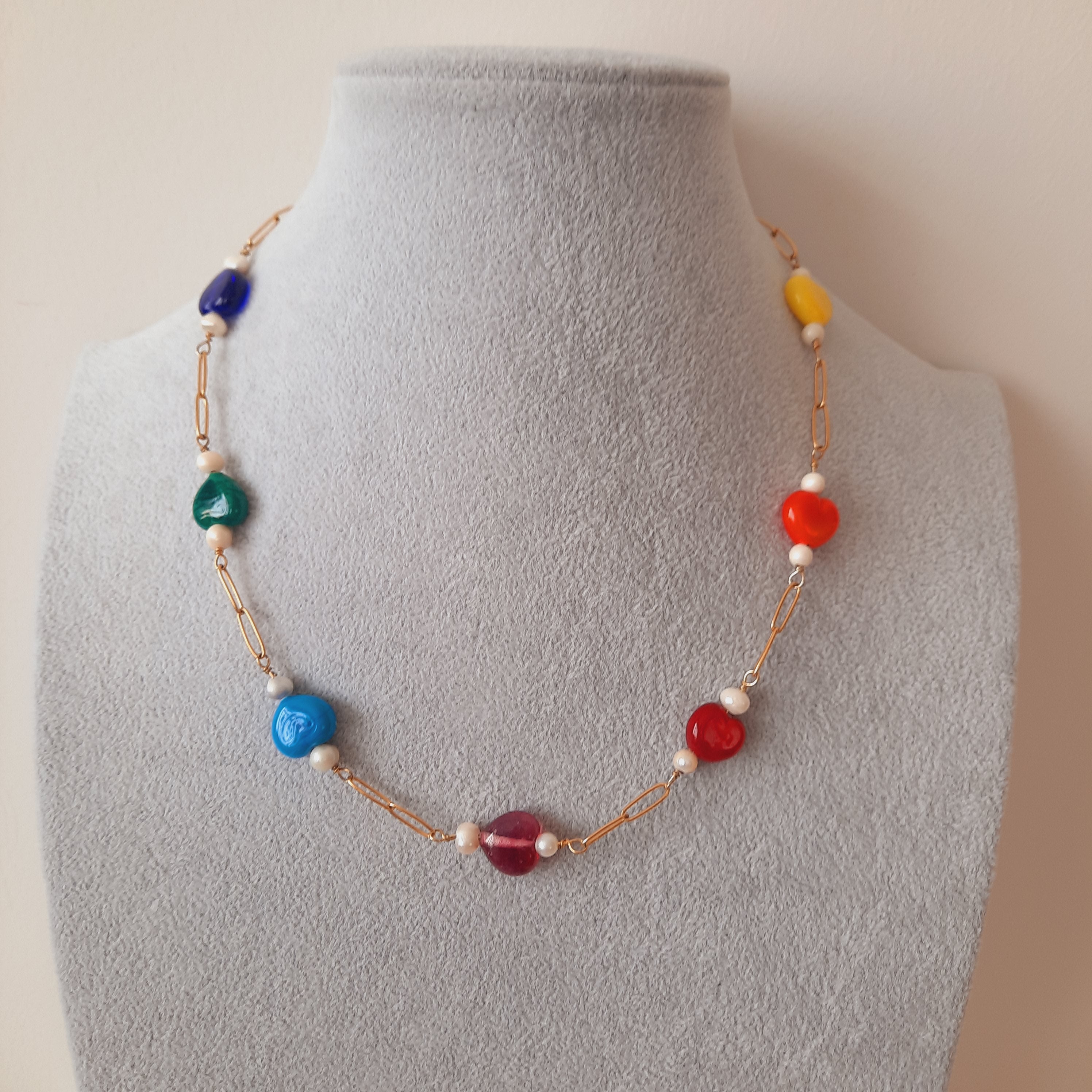 Çakra Kalp Çelik Cam Sanatı İnci Paslanmaz Çelik Kolye