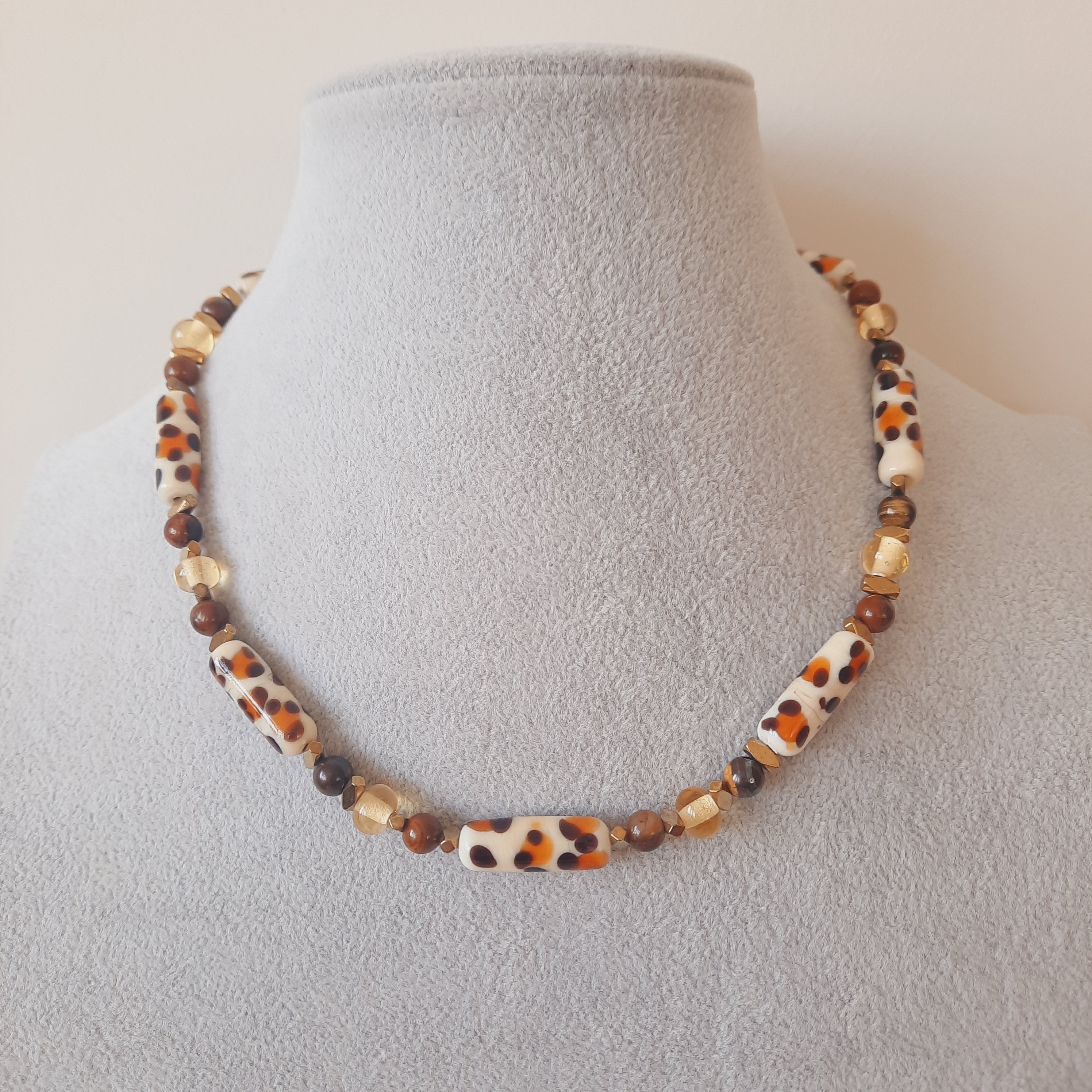 Murano Leopar Kaplan Gözü Doğal Taş Kolye Bileklik Seti