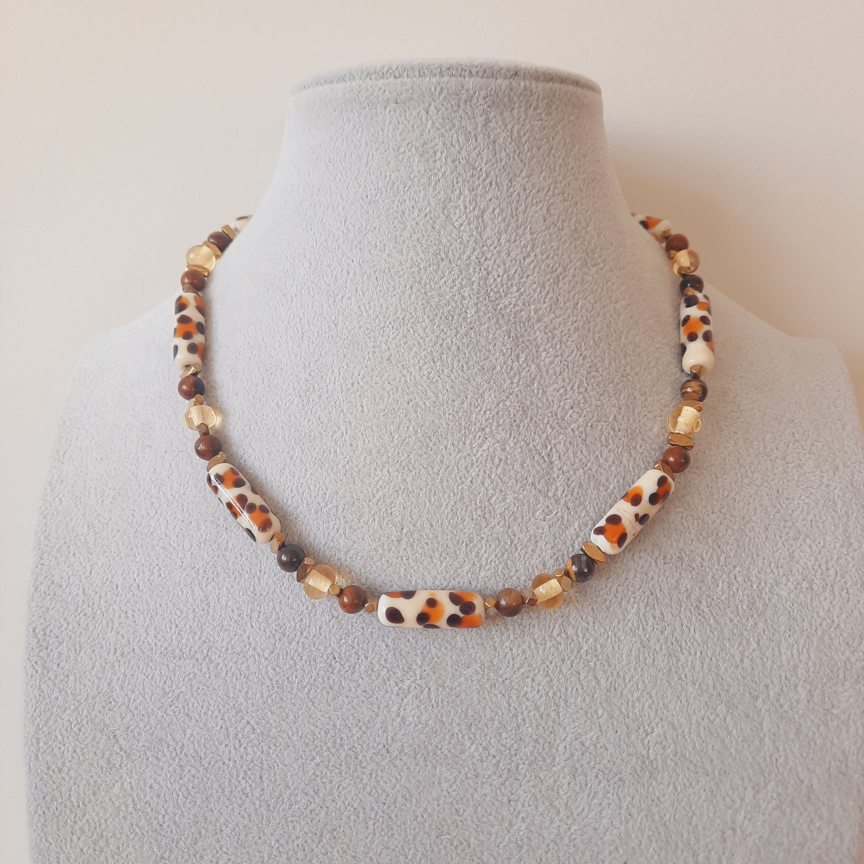 Leopar El Yapımı Murano Boncuklu Kolye