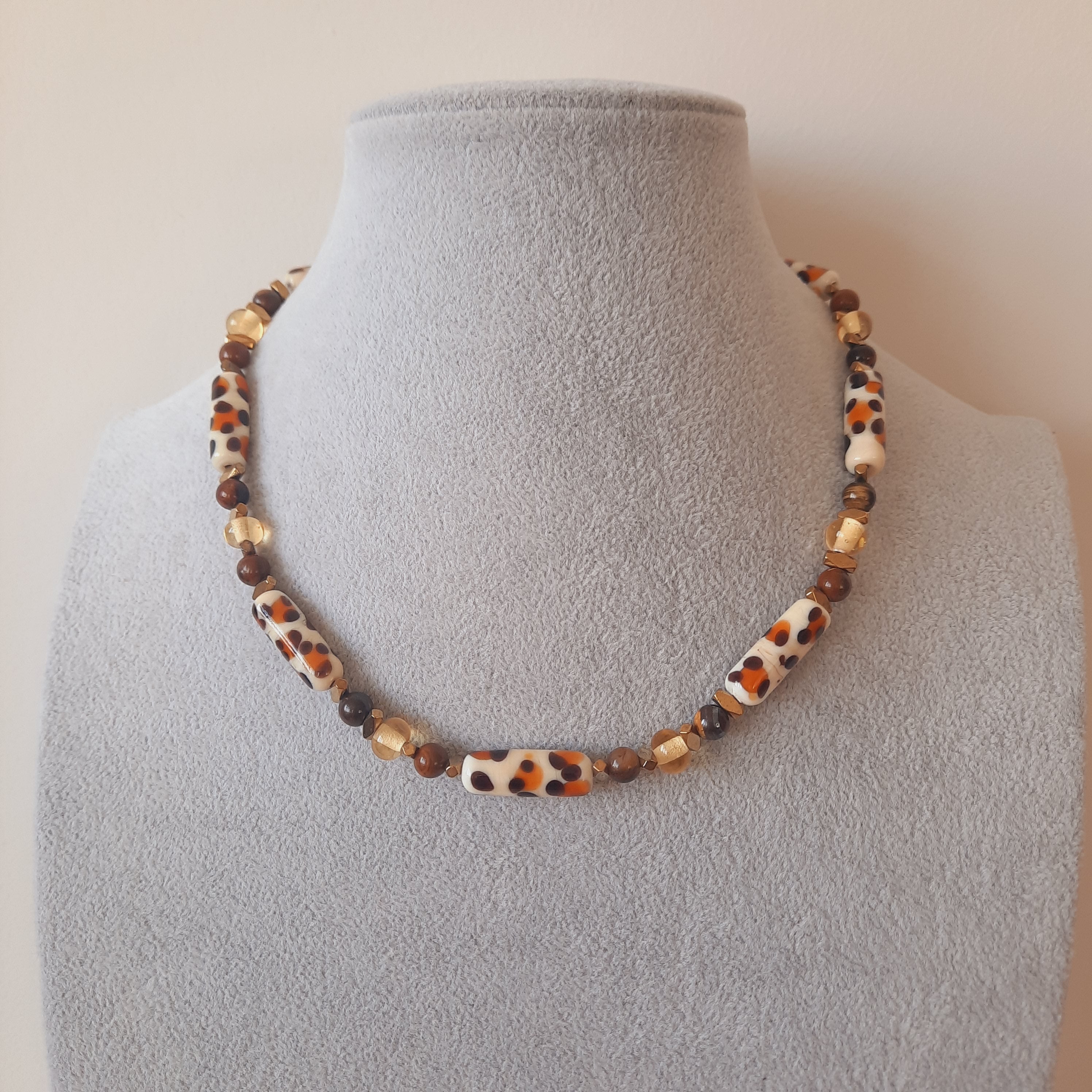 Leopar El Yapımı Murano Boncuklu Kolye