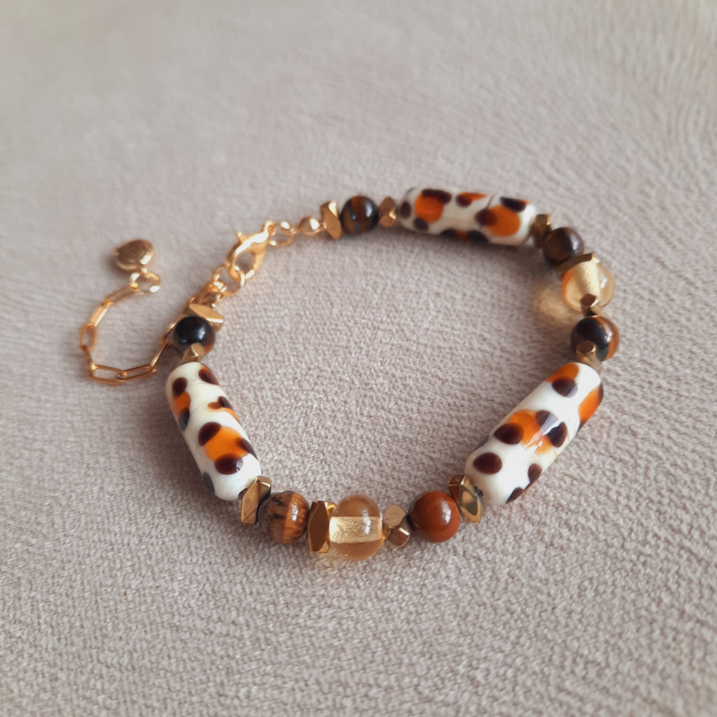 Leopar El Yapımı Murano Boncuklu Bileklik