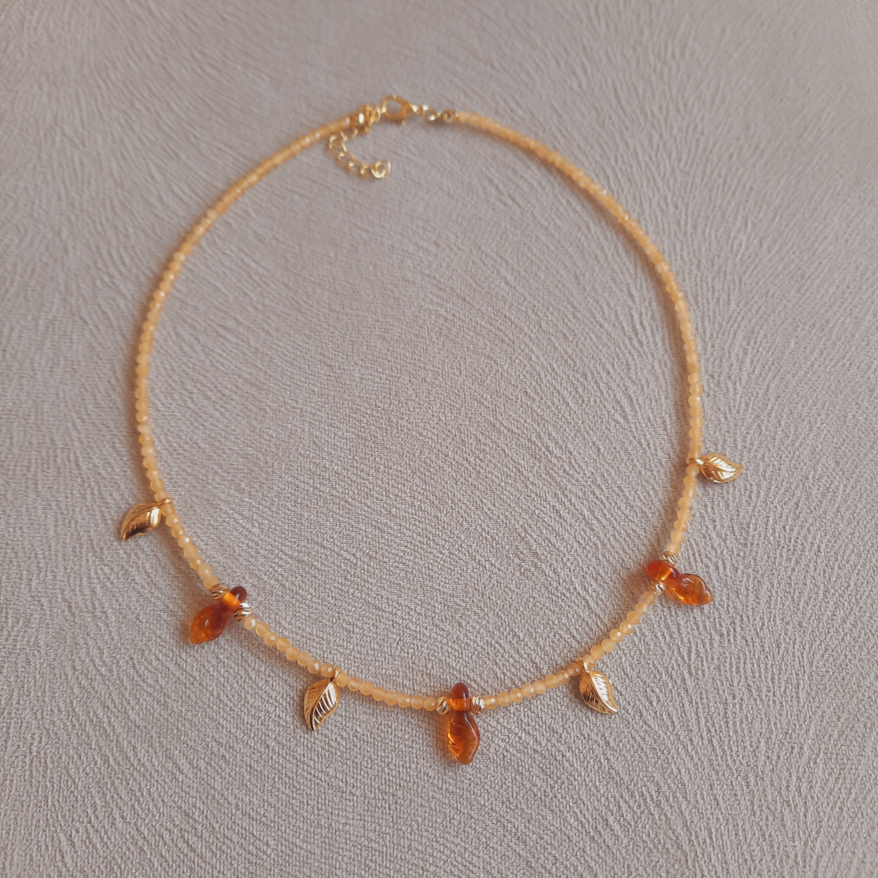 Murano Yapraklı Sitrin Doğal Taş Kolye