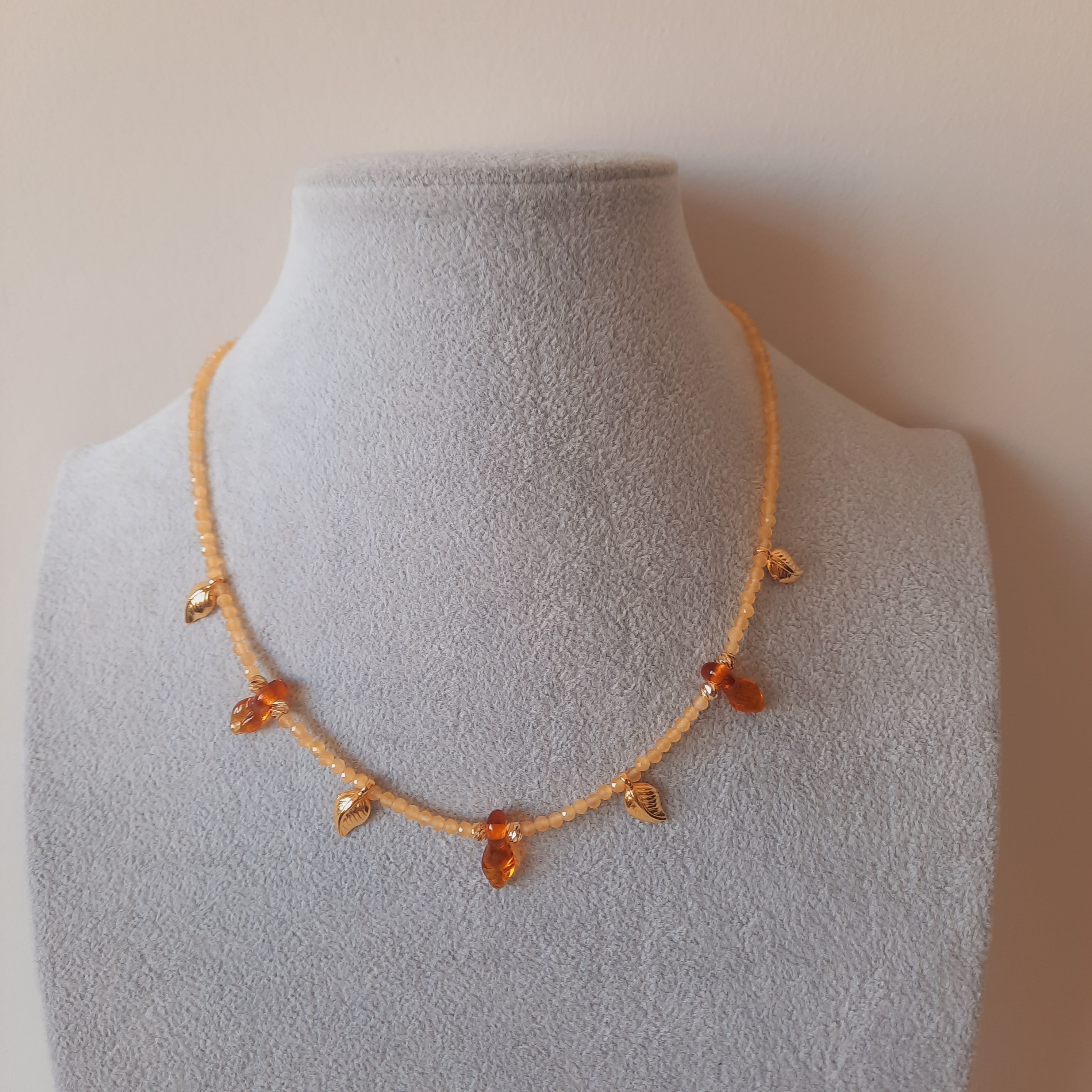 Murano Yapraklı Sitrin Doğal Taş Kolye