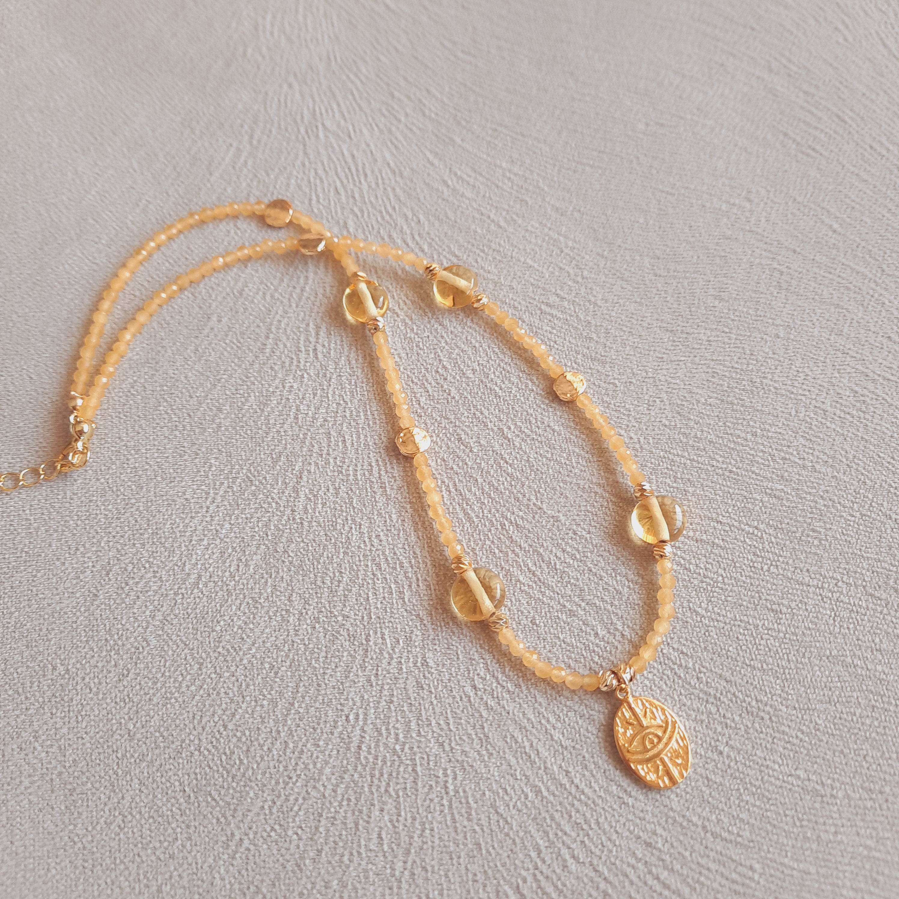 Nazar Madalyon Sitrin Doğal Taş Kolye