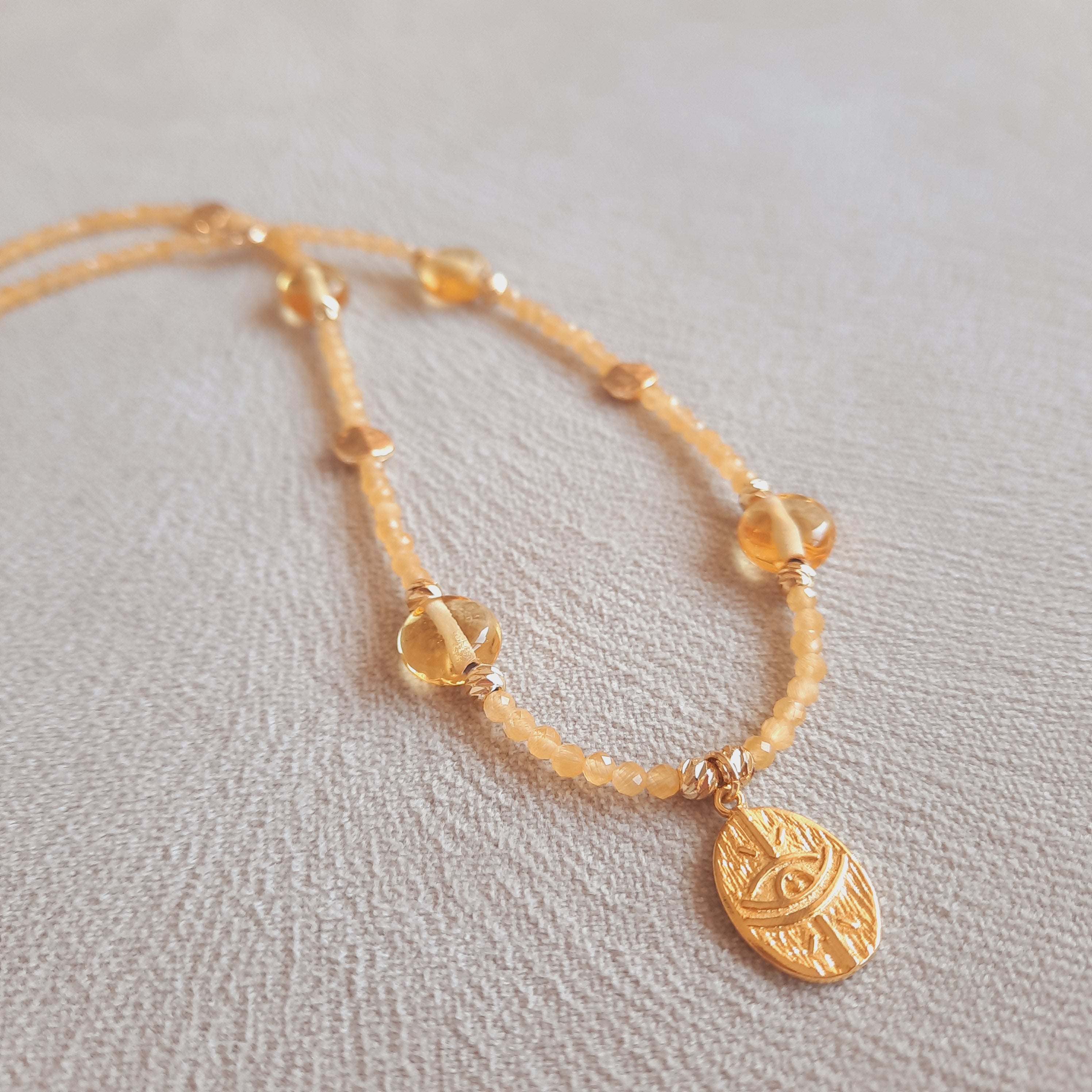 Nazar Madalyon Sitrin Doğal Taş Kolye