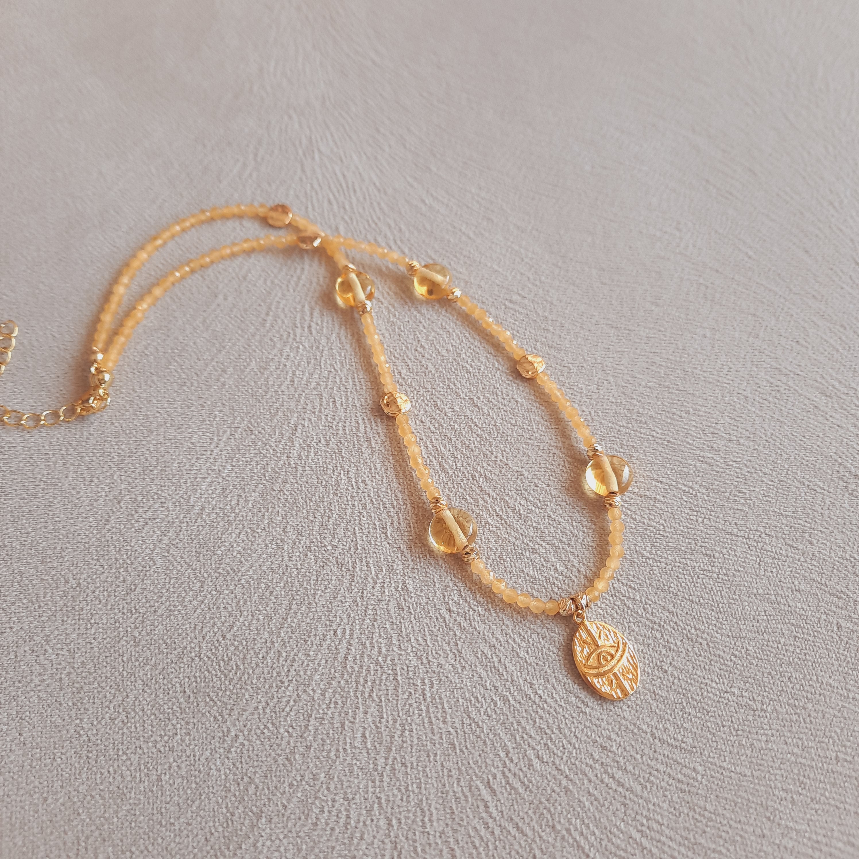 Nazar Madalyon Sitrin Doğal Taş Kolye