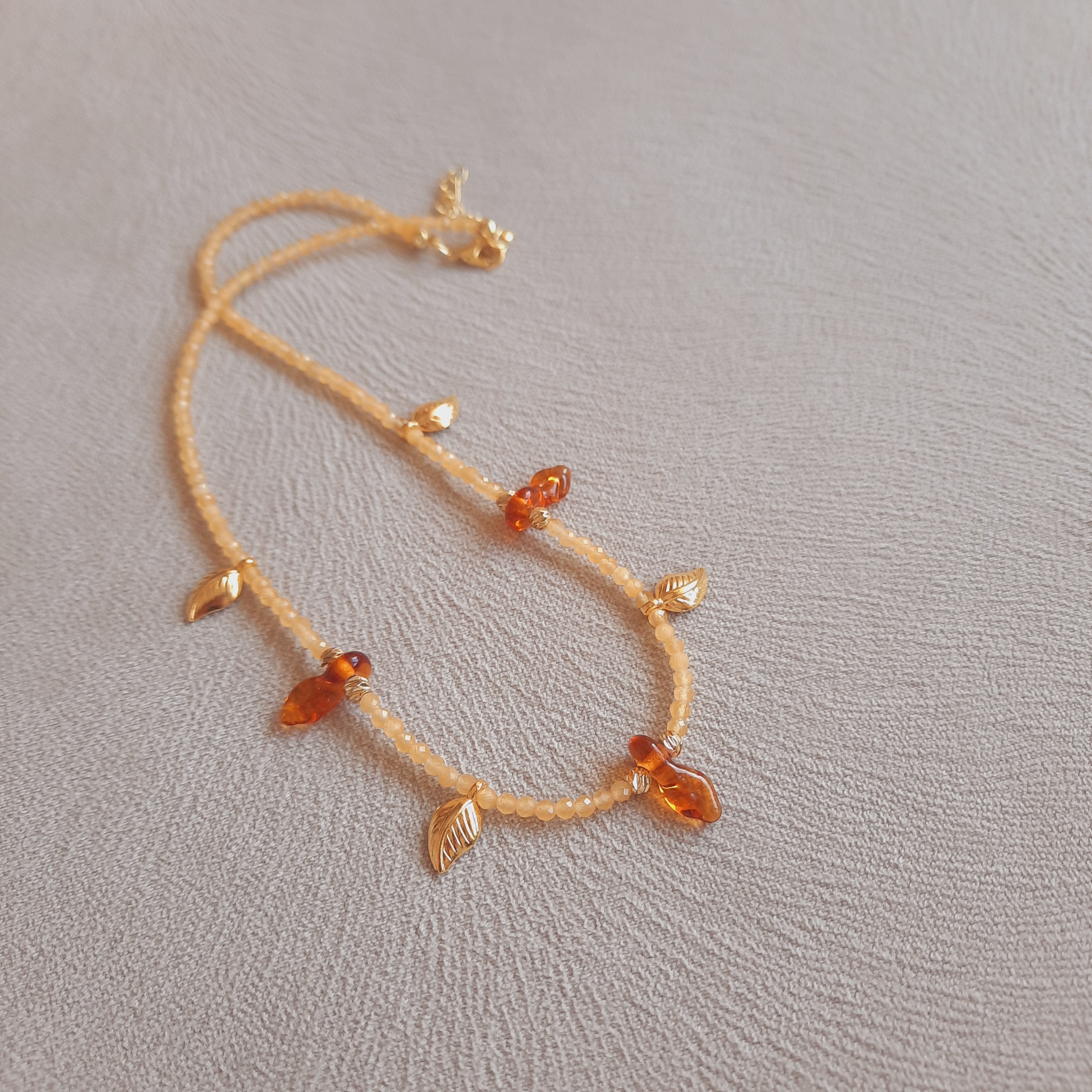 Murano Yapraklı Sitrin Doğal Taş Kolye