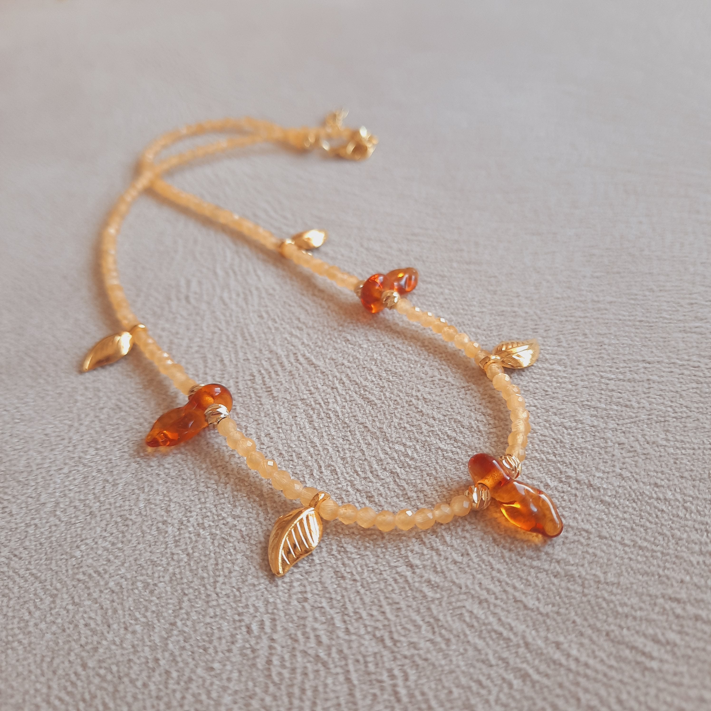 Murano Yapraklı Sitrin Doğal Taş Kolye