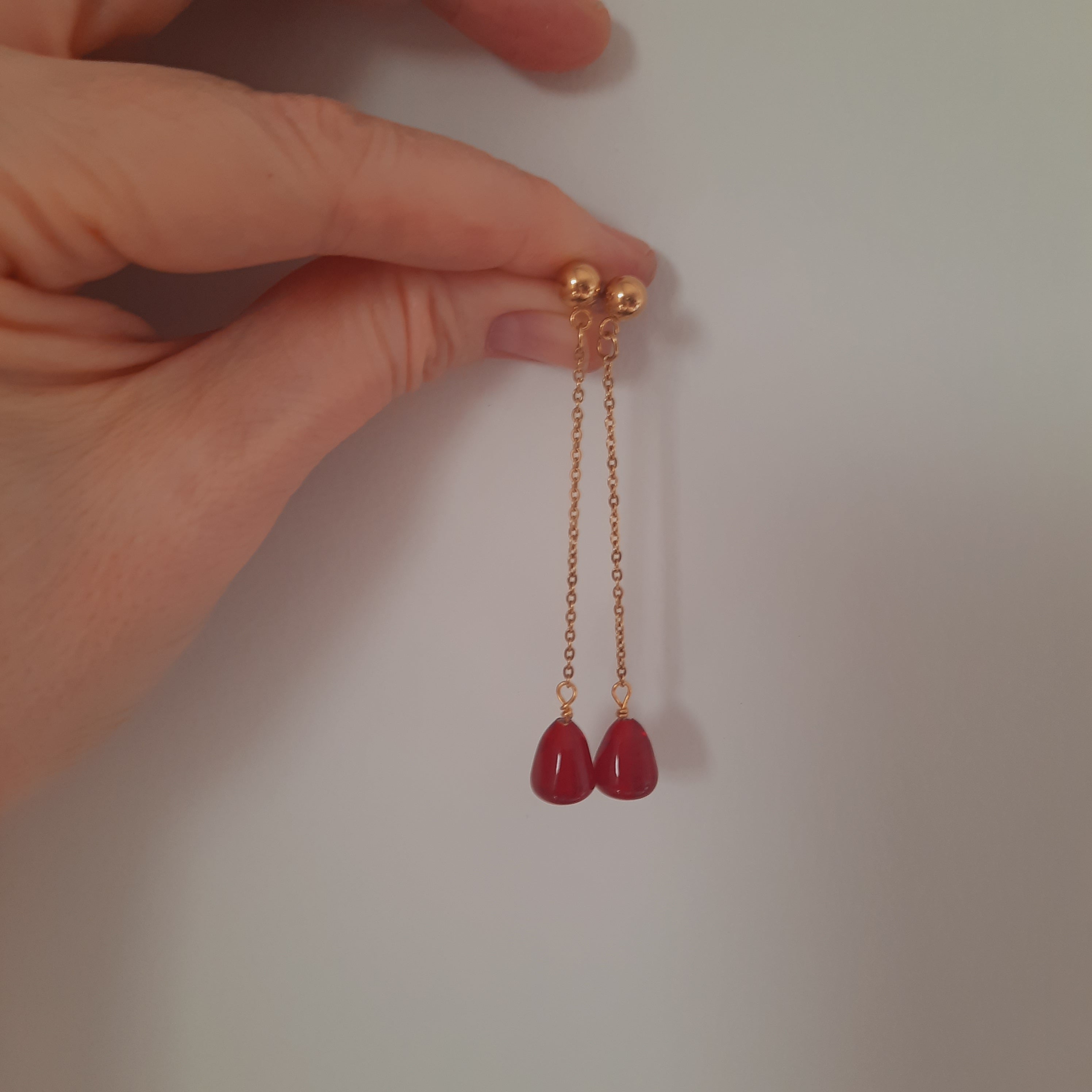 Uzun Zincirli Murano Nar  Paslanmaz Çelik Küpe