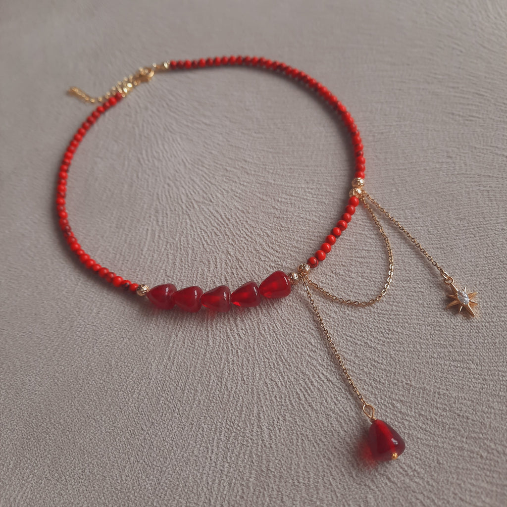 Mercan Murano Nar Özel Tasarım  Gotik Kolye Ve Küpe