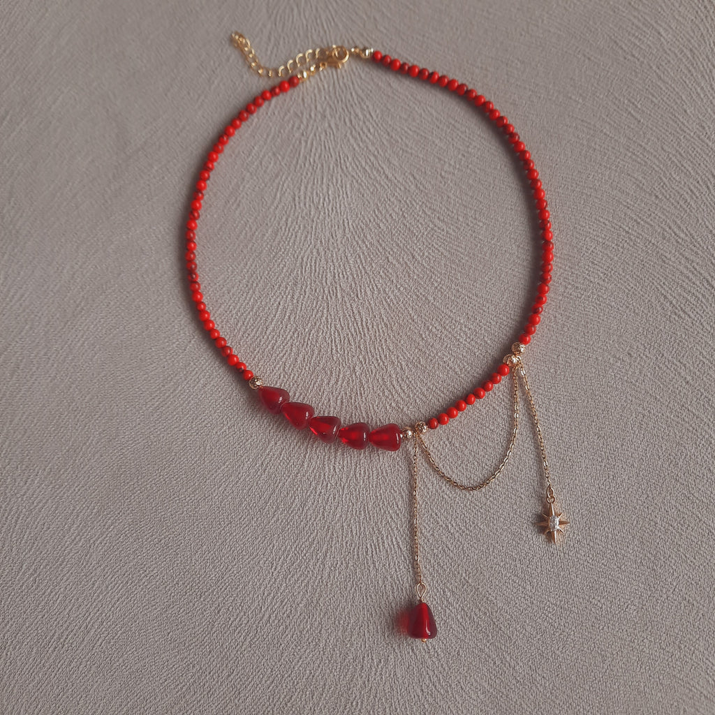 Mercan Murano Nar Özel Tasarım  Gotik Kolye Ve Küpe