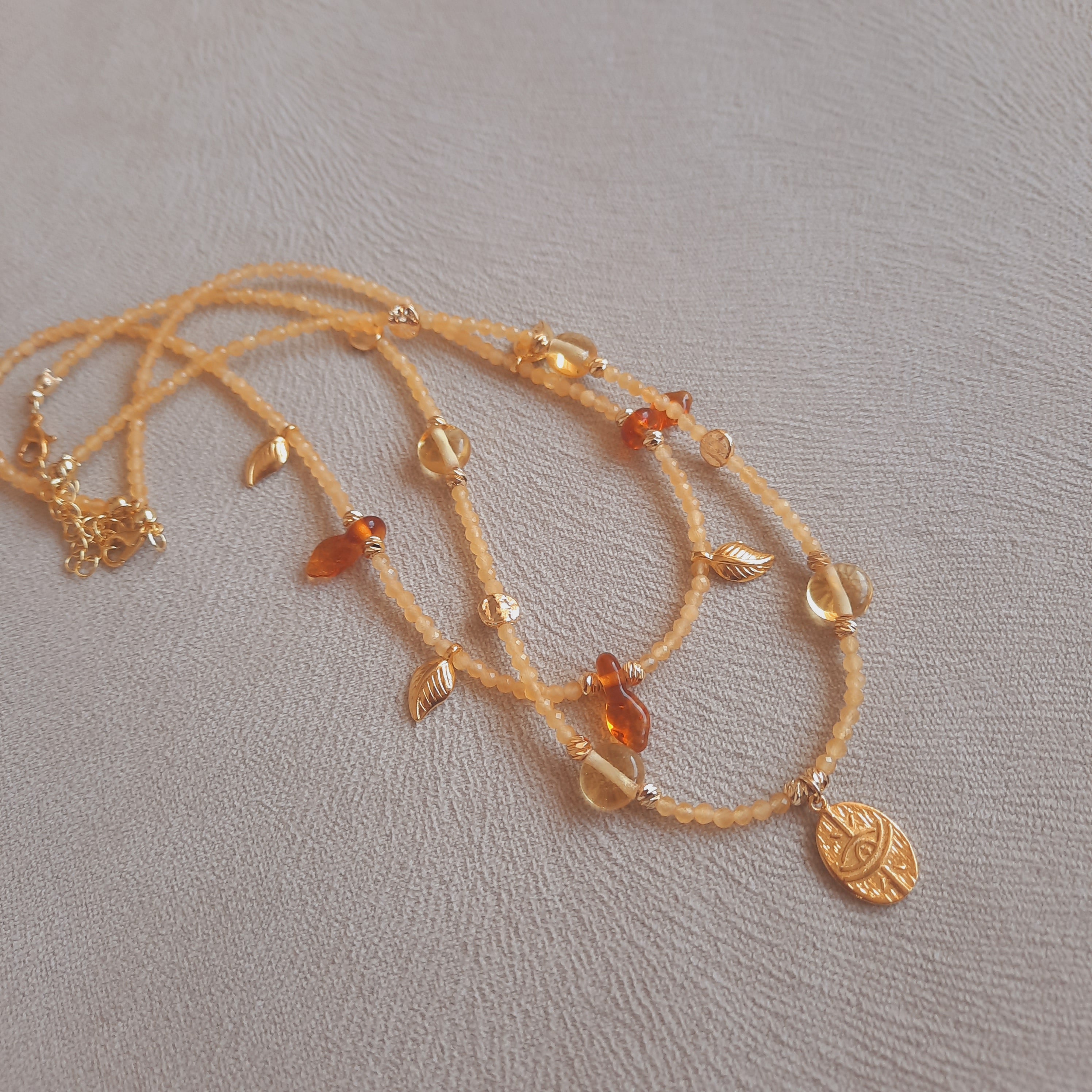 Sitrin Doğal Taş Murano Boncuklu İkili Kombin Kolye