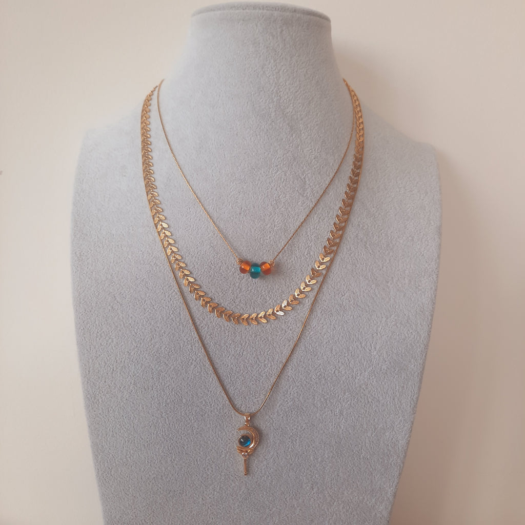 Ay ve Anahtar Üçlü Paslanmaz Çelik Kolye