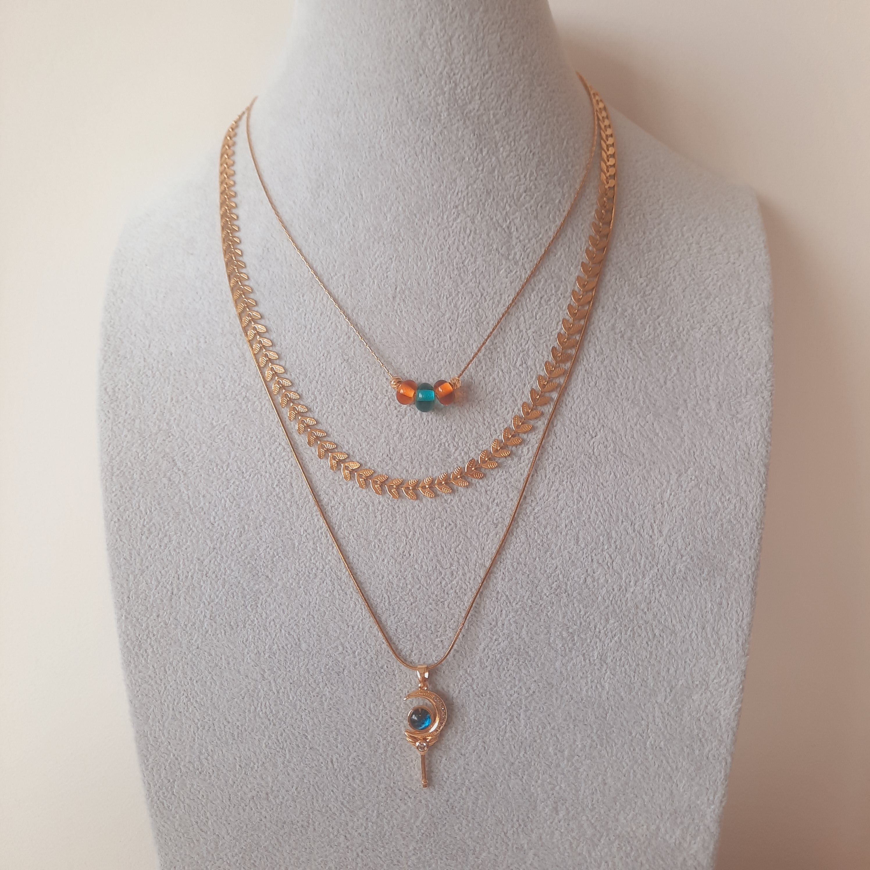 Ay ve Anahtar Üçlü Paslanmaz Çelik Kolye