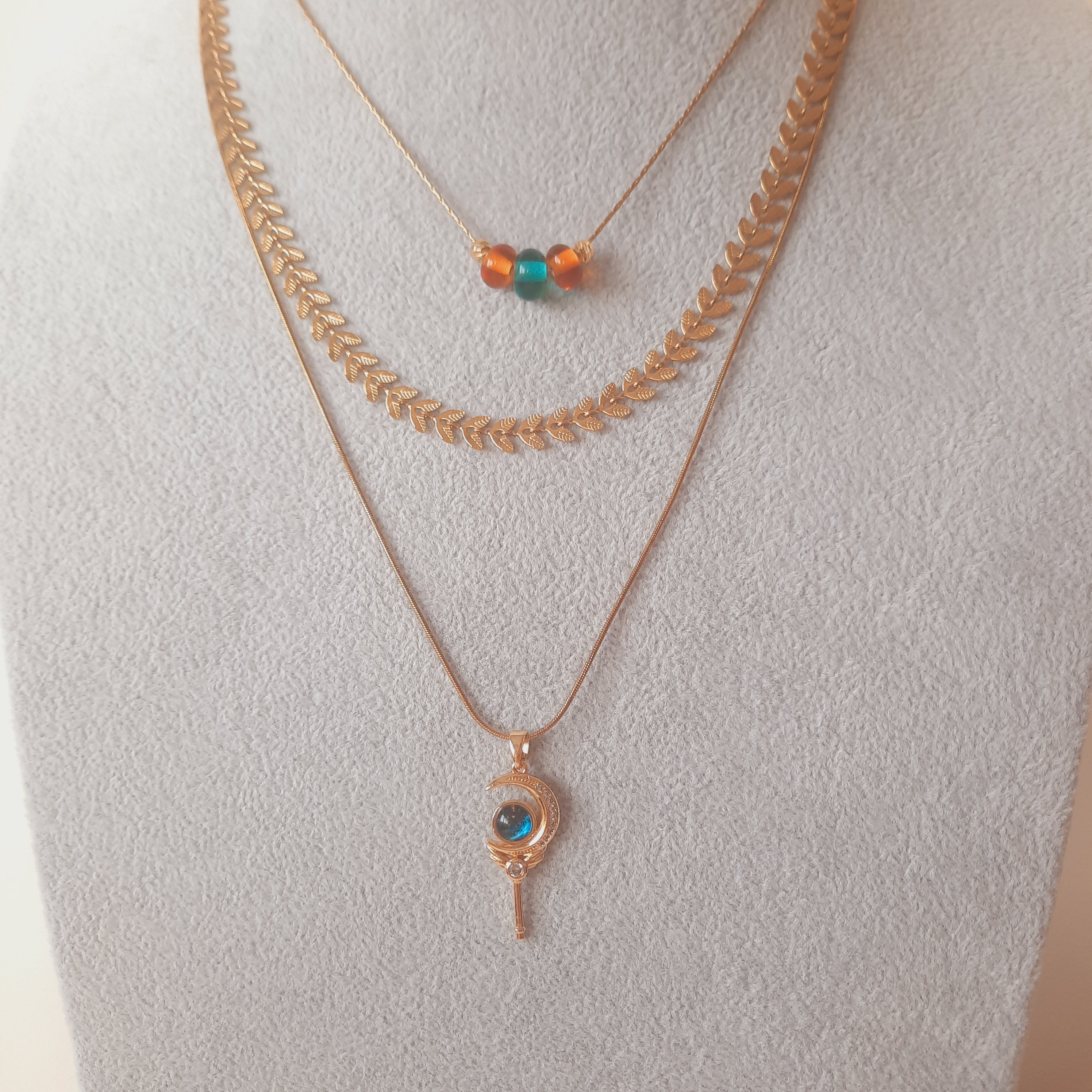 Ay ve Anahtar Üçlü Paslanmaz Çelik Kolye