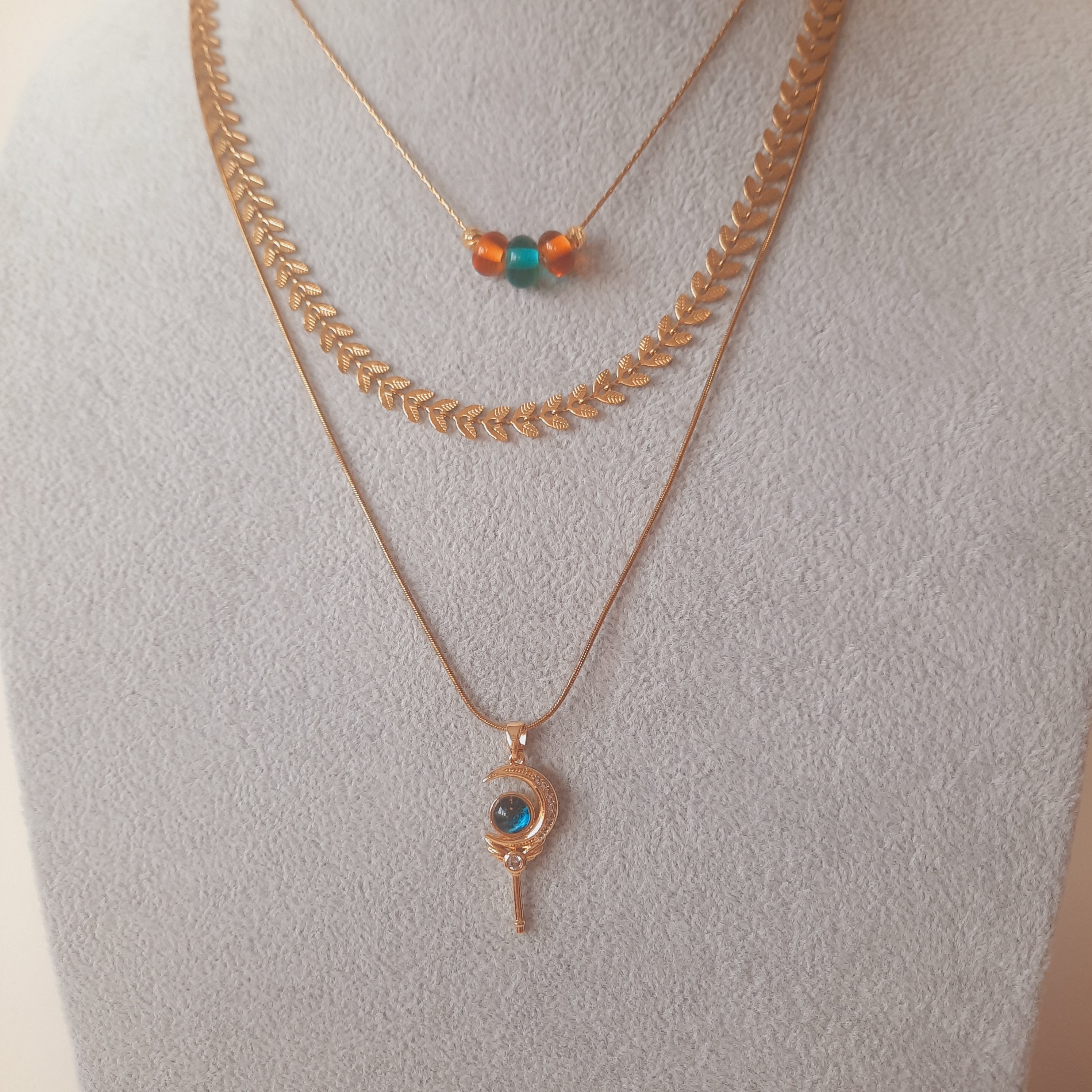 Ay ve Anahtar Üçlü Paslanmaz Çelik Kolye