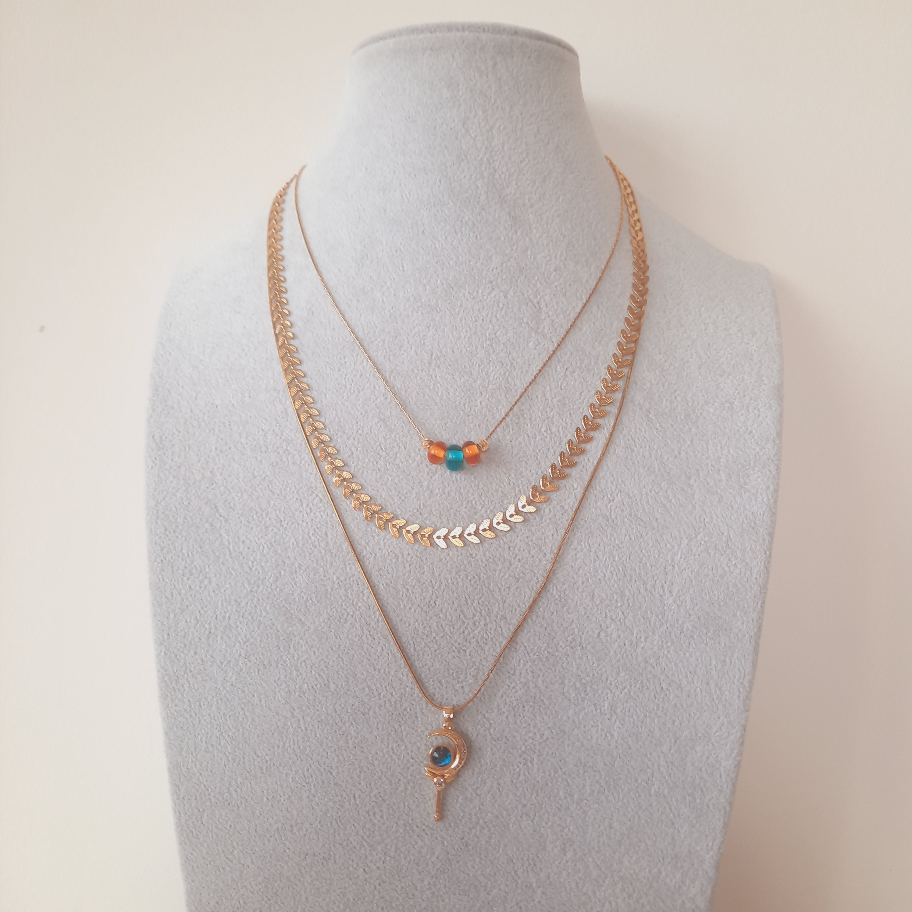 Ay ve Anahtar Üçlü Paslanmaz Çelik Kolye