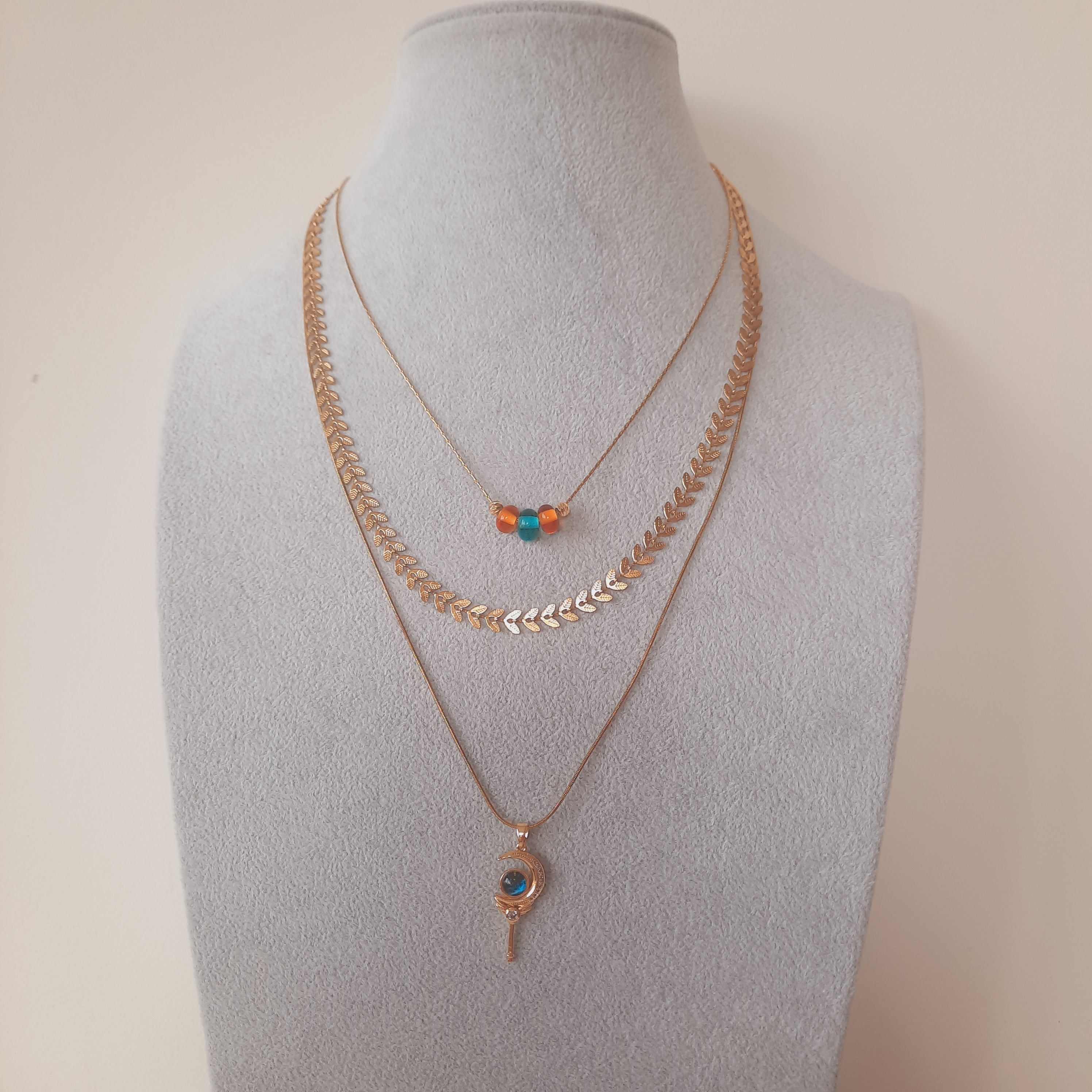 Ay ve Anahtar Üçlü Paslanmaz Çelik Kolye