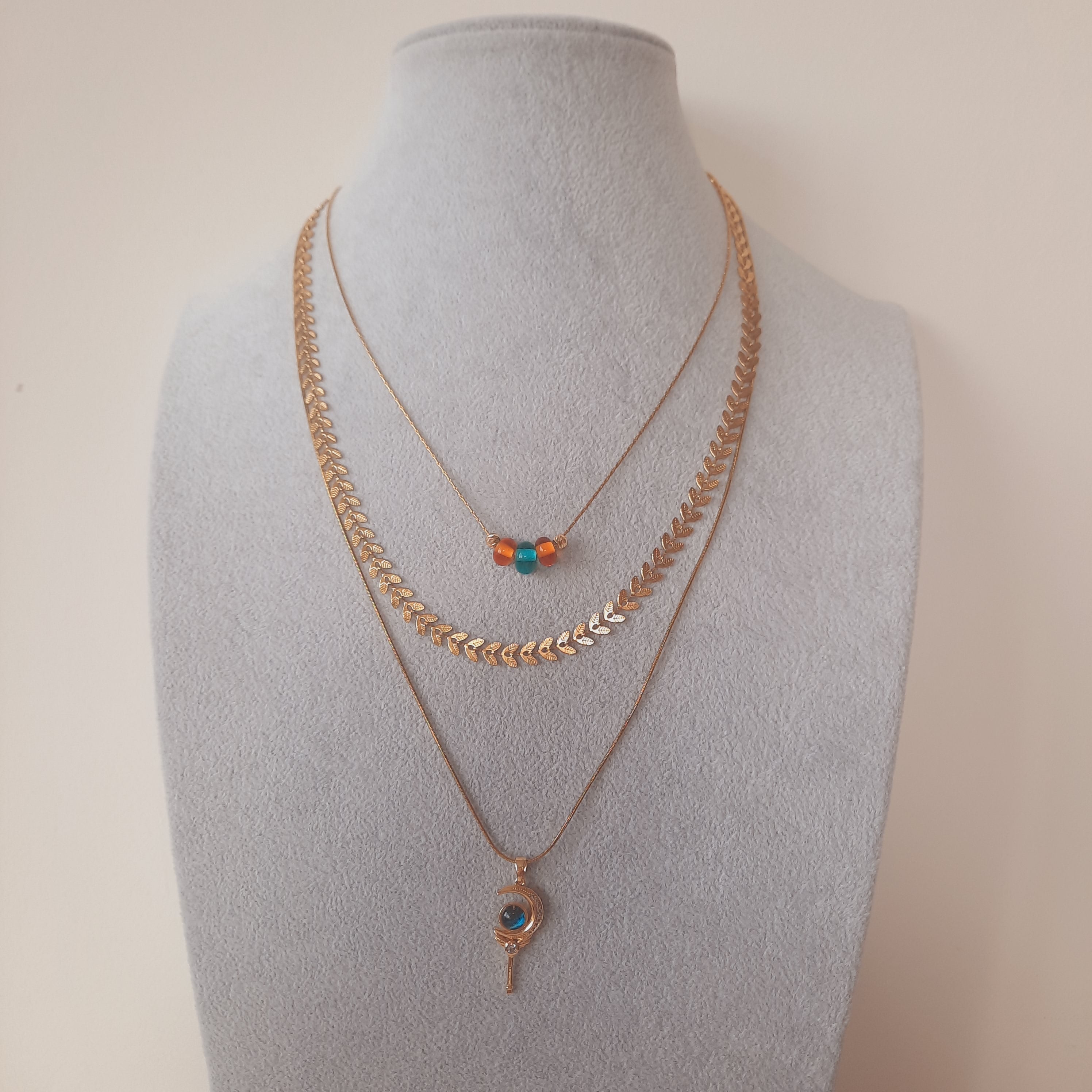 Ay ve Anahtar Üçlü Paslanmaz Çelik Kolye