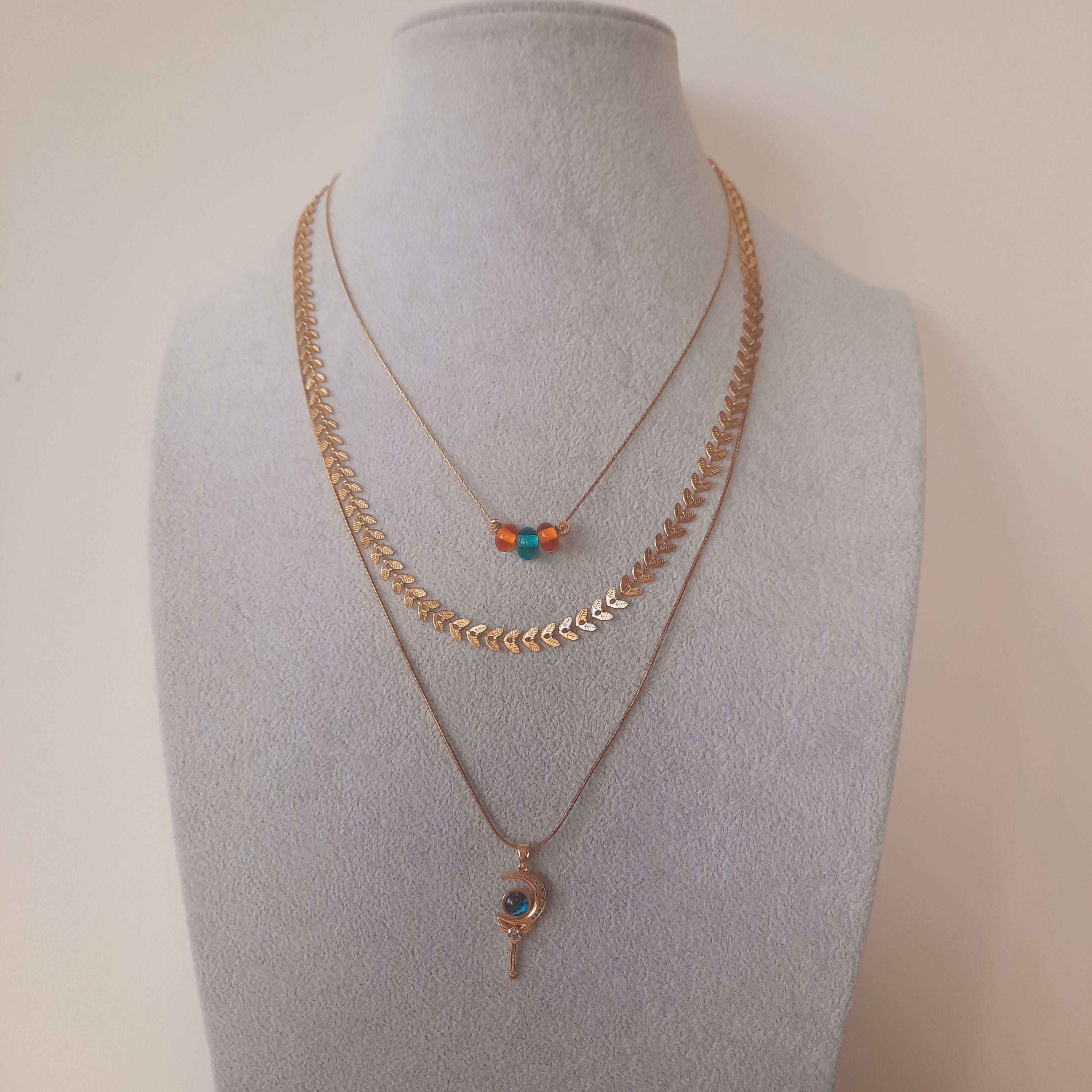 Ay ve Anahtar Üçlü Paslanmaz Çelik Kolye