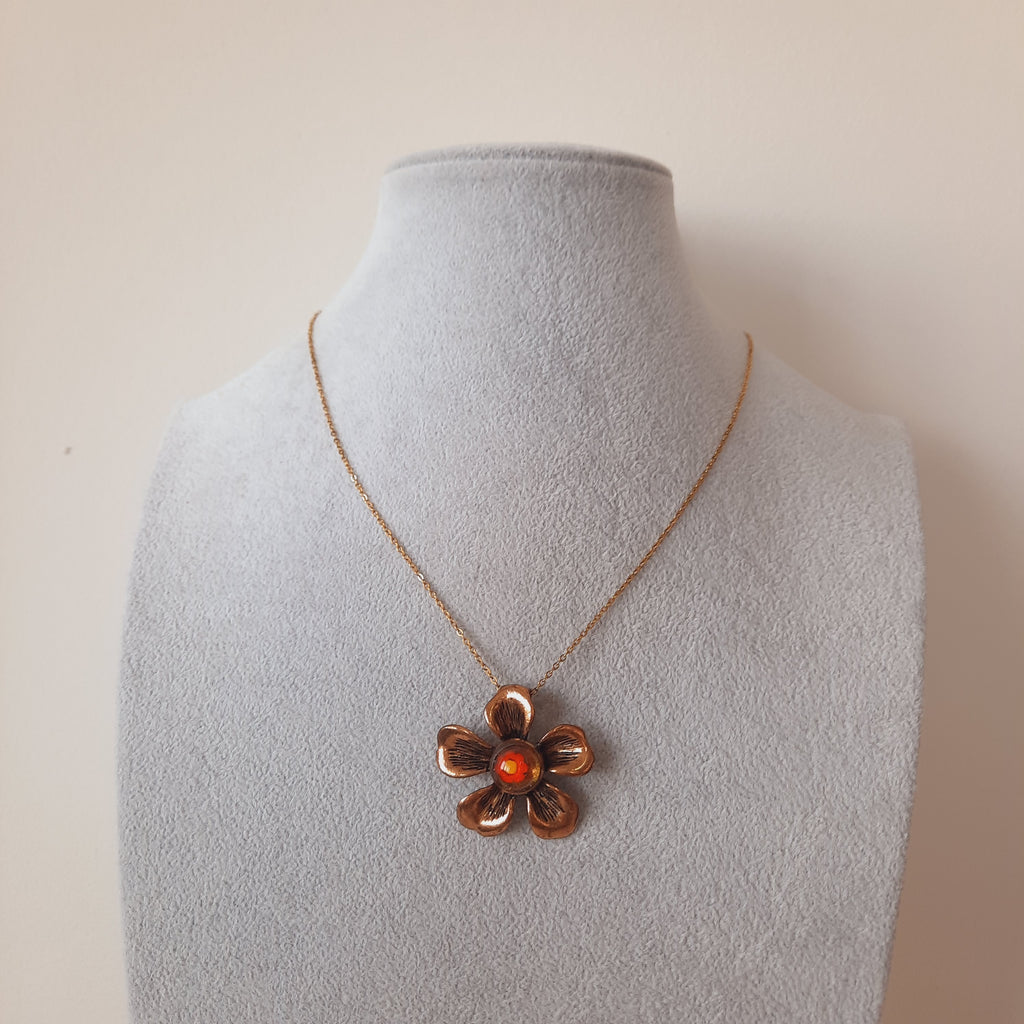 Bronz Çiçekli Murano Cam Madalyon Kolye