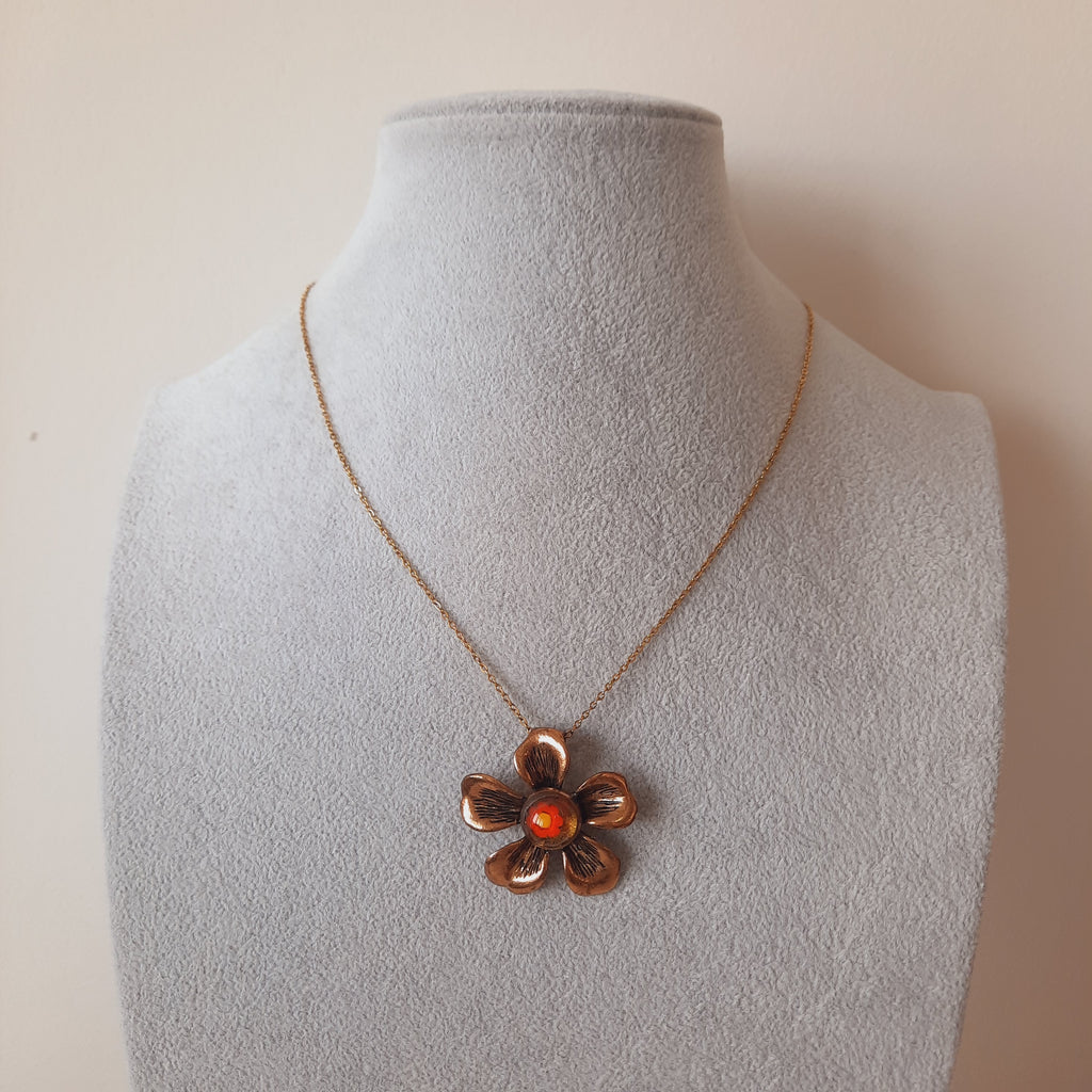 Bronz Çiçekli Murano Cam Madalyon Kolye