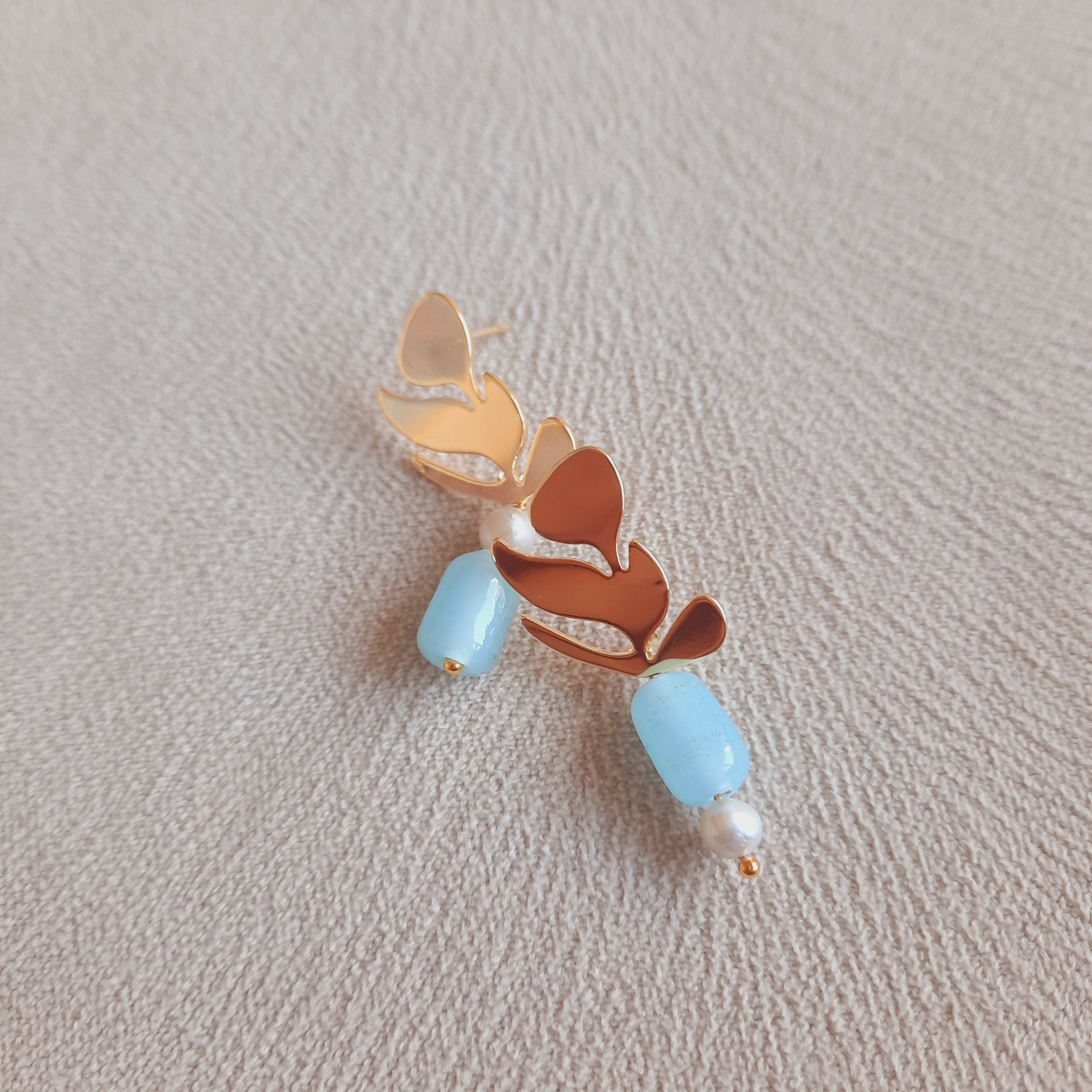 Altın Kaplama Bebek Mavi İncili Tasarım Küpe