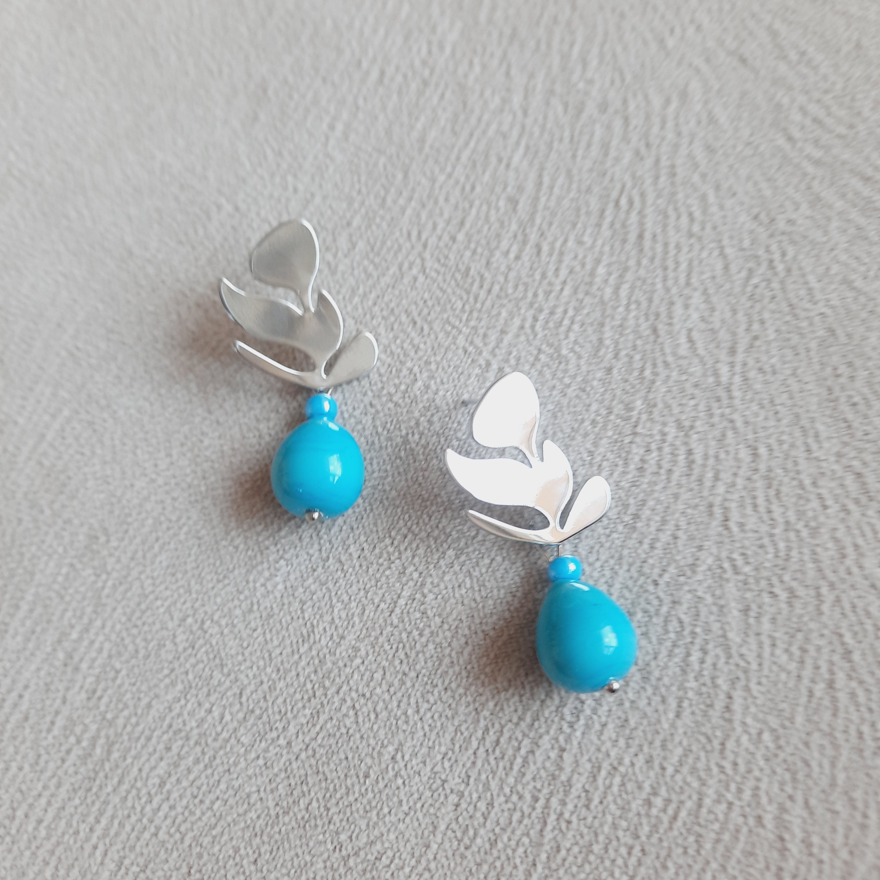 Gümüş Kaplama Mavi Damla Küpe