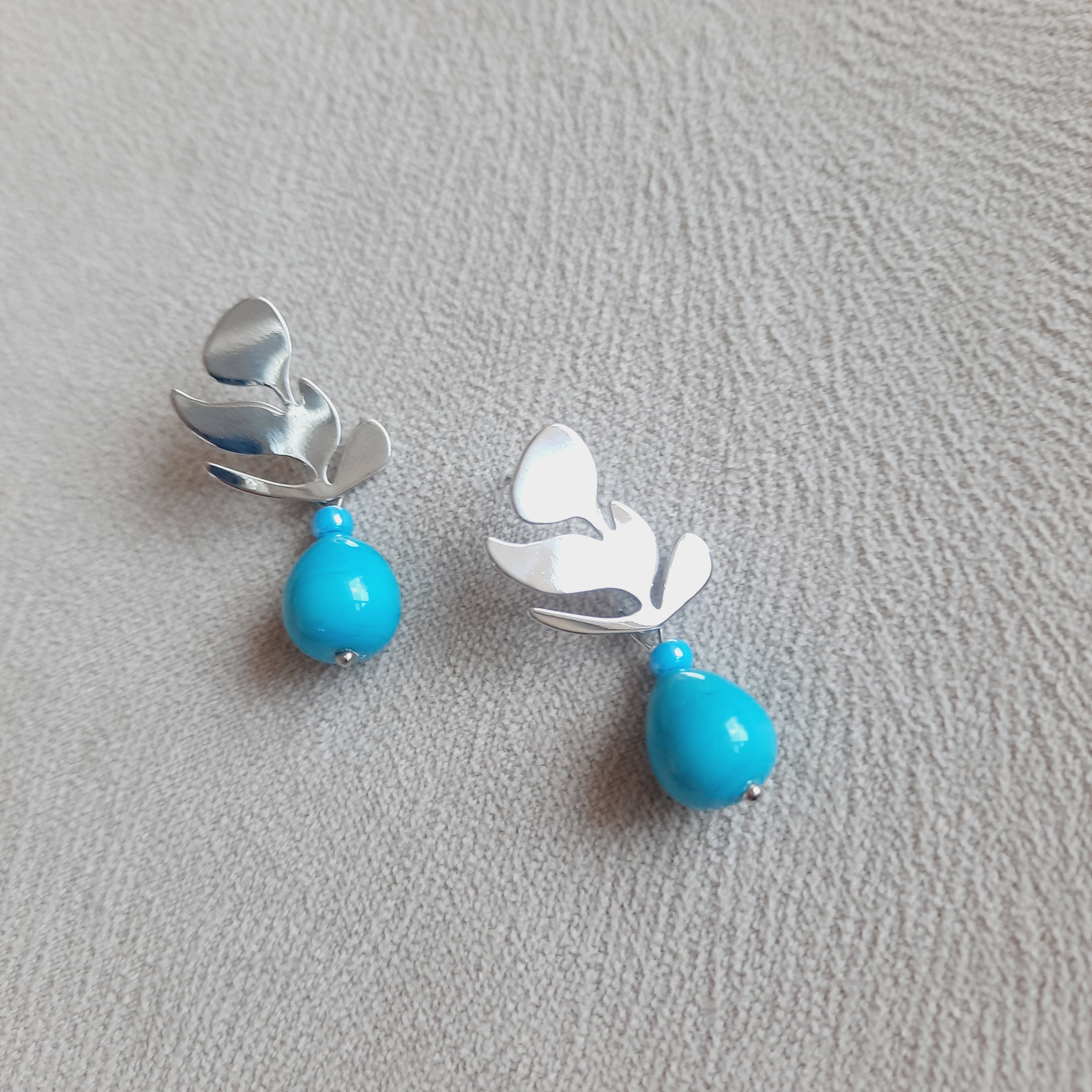 Gümüş Kaplama Mavi Damla Küpe