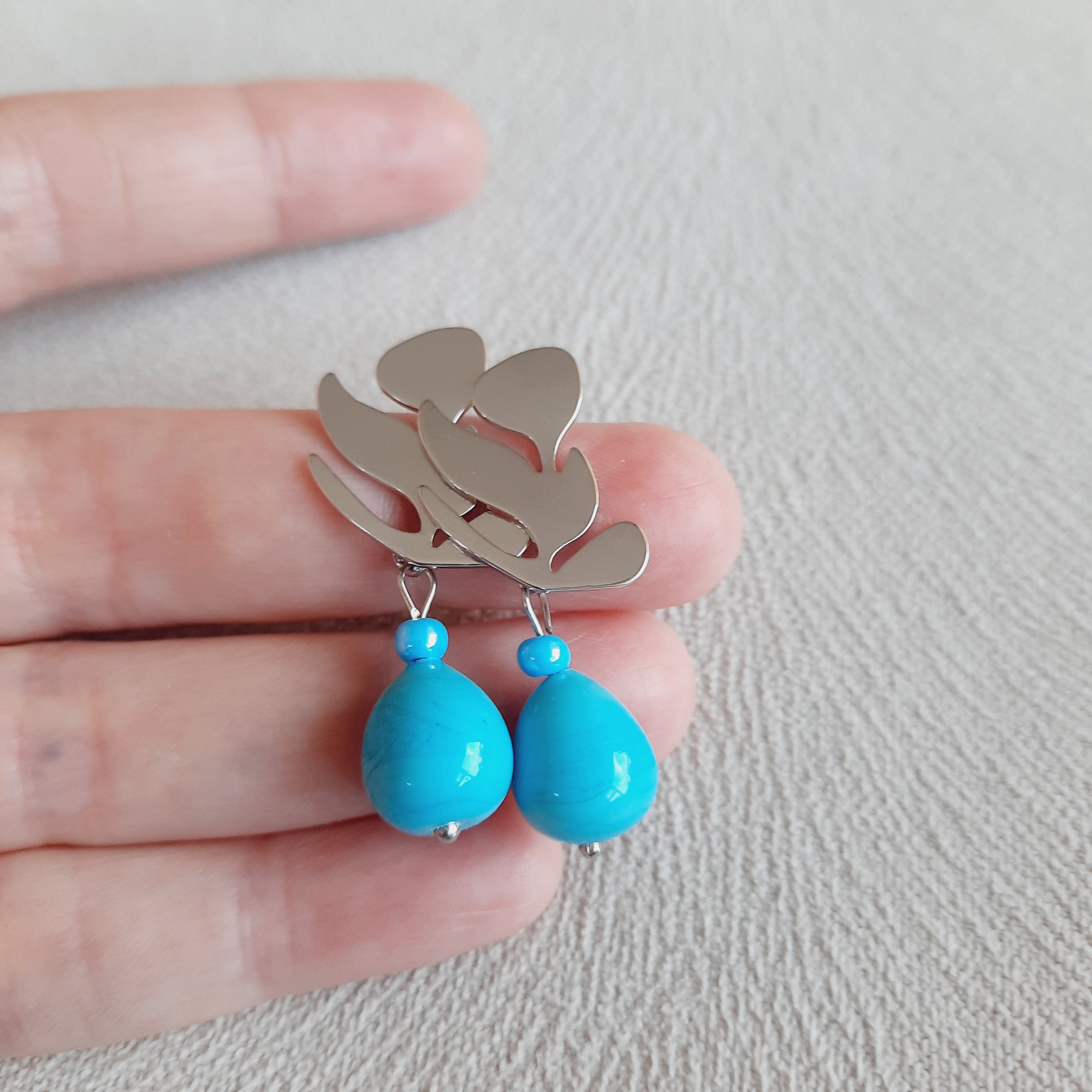 Gümüş Kaplama Mavi Damla Küpe