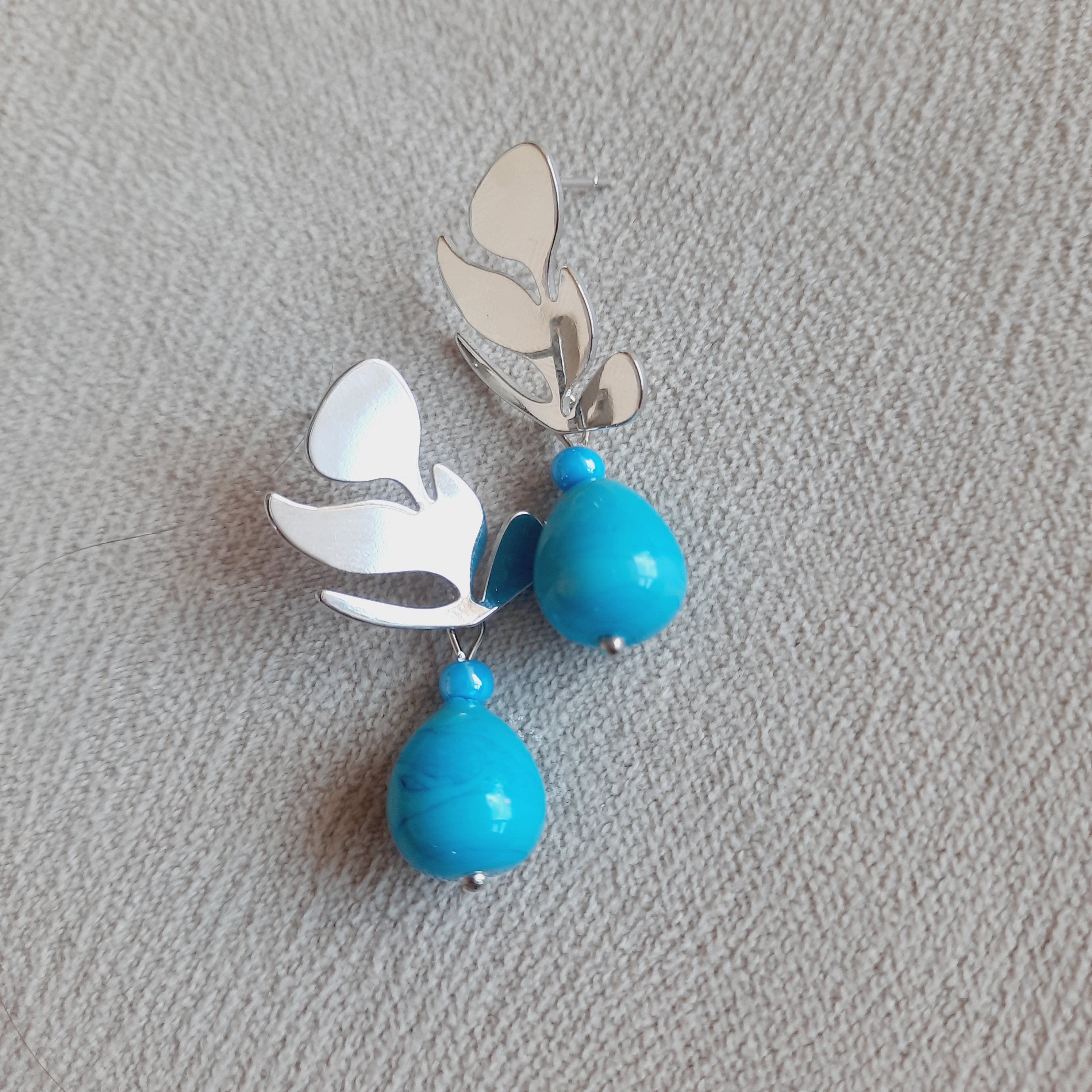 Gümüş Kaplama Mavi Damla Küpe