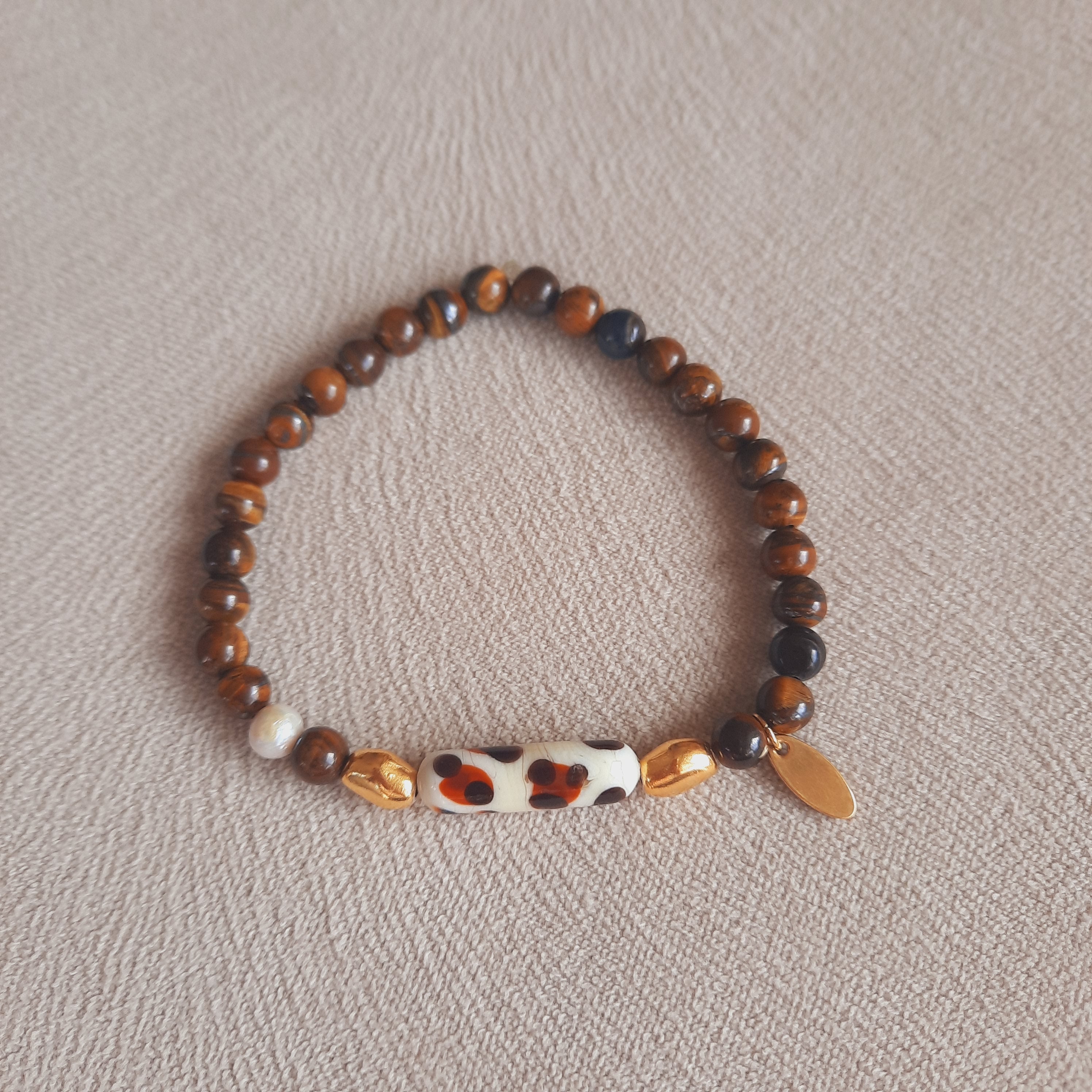 Kaplangözü Doğaltaş Leopar Tek Murano Boncuklu Bileklik