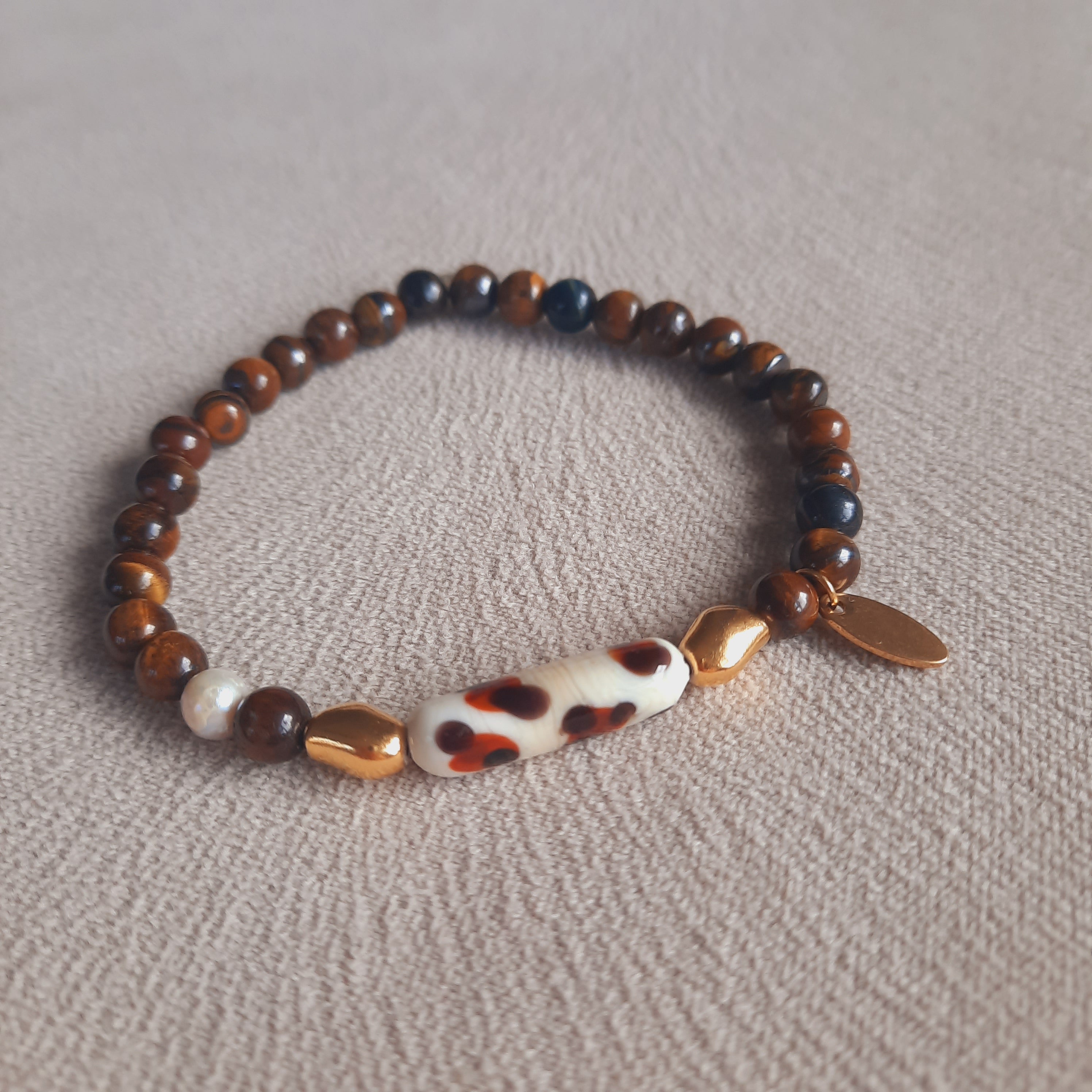 Kaplangözü Doğaltaş Leopar Tek Murano Boncuklu Bileklik