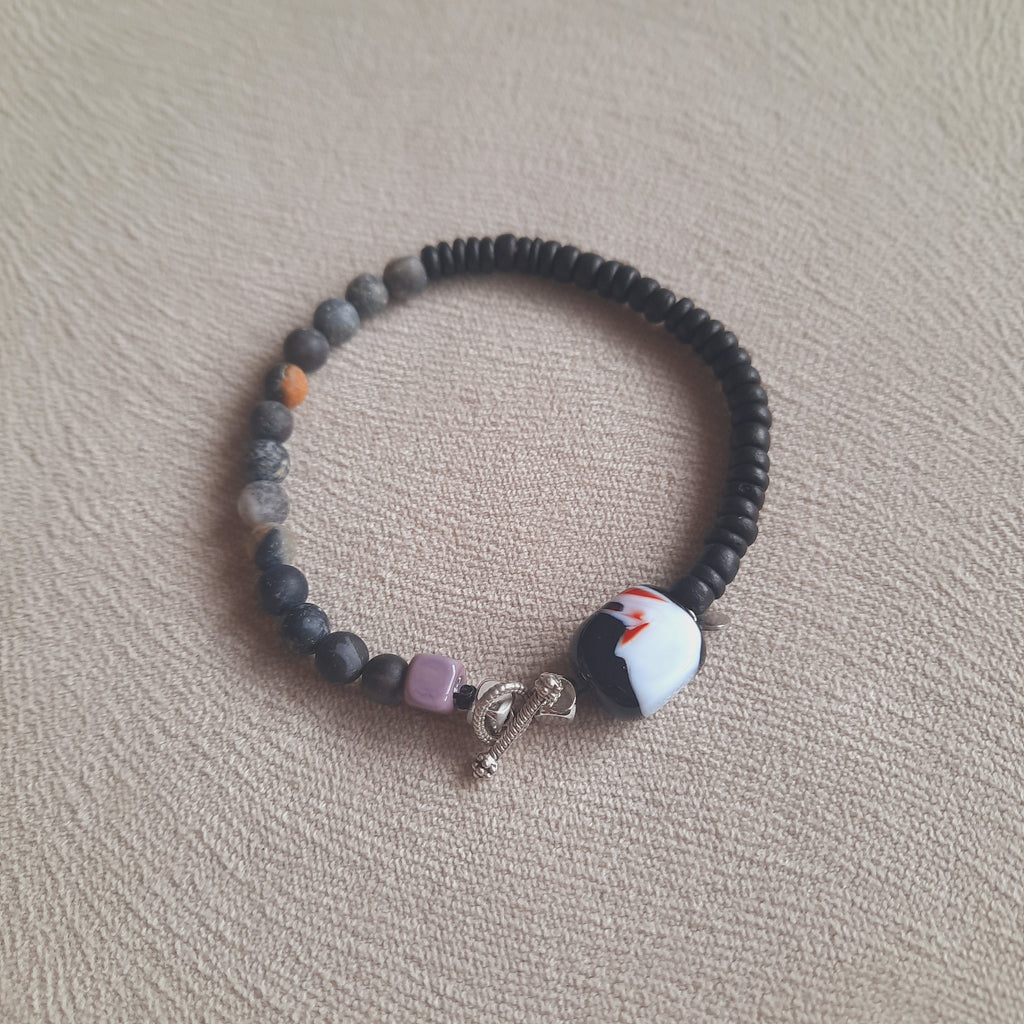Disk - Mat Doğal Taş Murano Boncuklu Siyah Unisex Bileklik