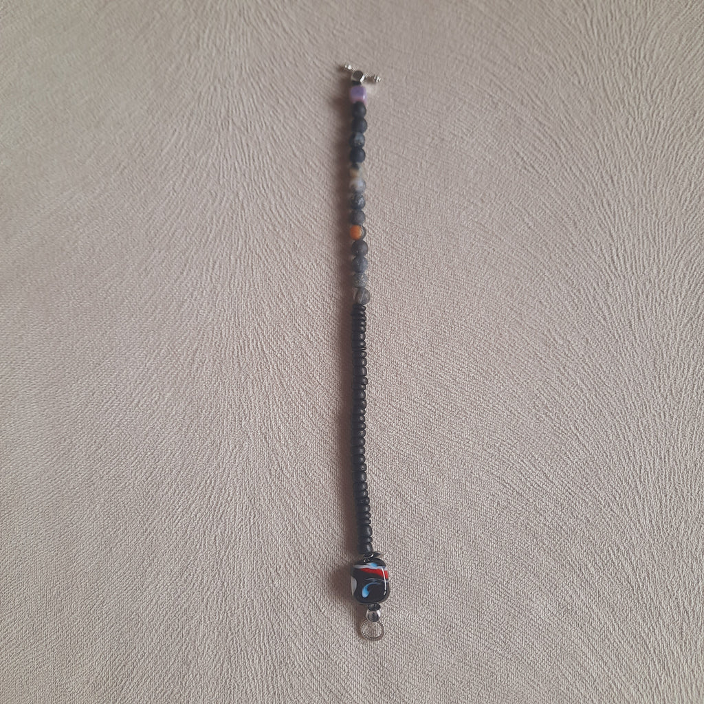 Disk - Mat Doğal Taş Murano Boncuklu Siyah Unisex Bileklik