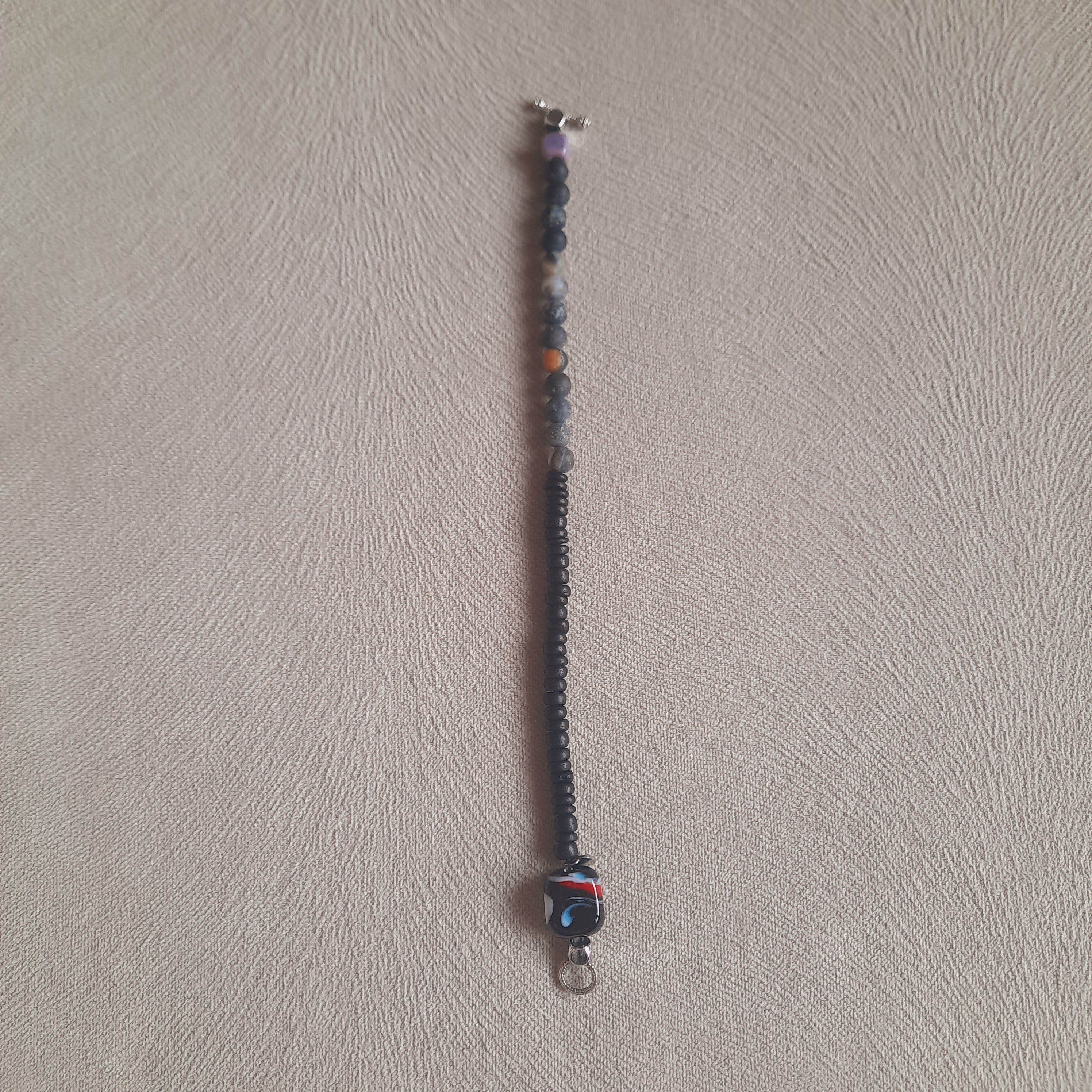 Disk - Mat Doğal Taş Murano Boncuklu Siyah Unisex Bileklik