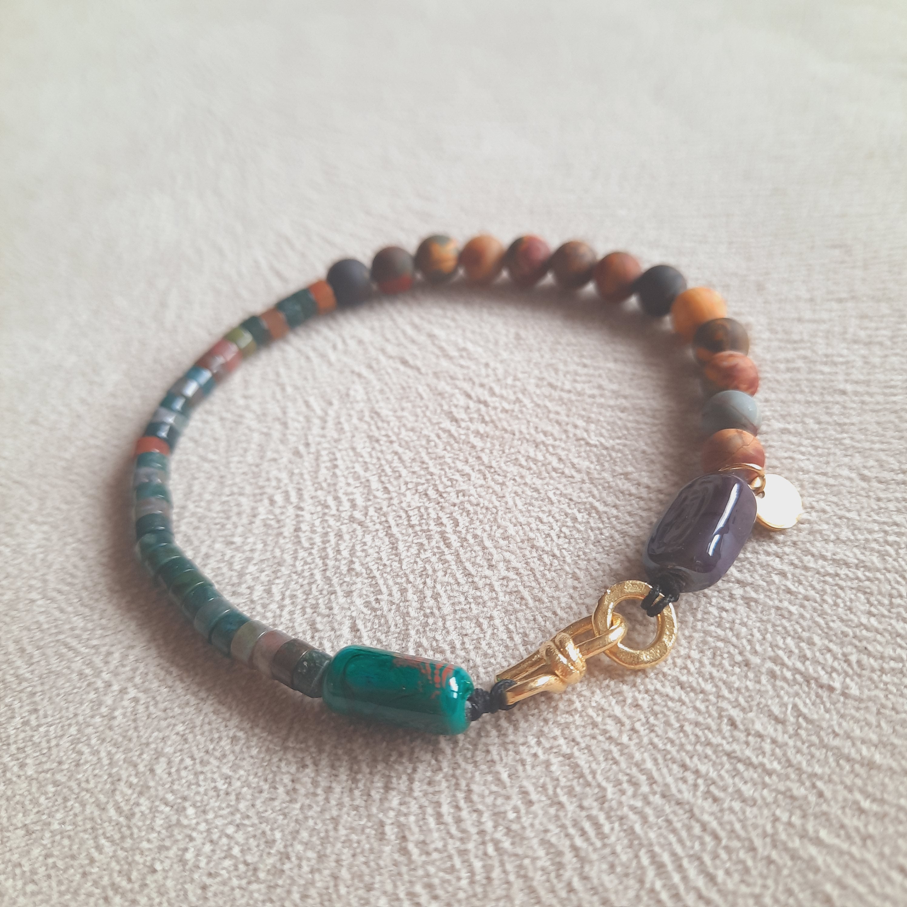 Rodanit - Mat Doğal Taş Murano Boncuklu Unisex Bileklik