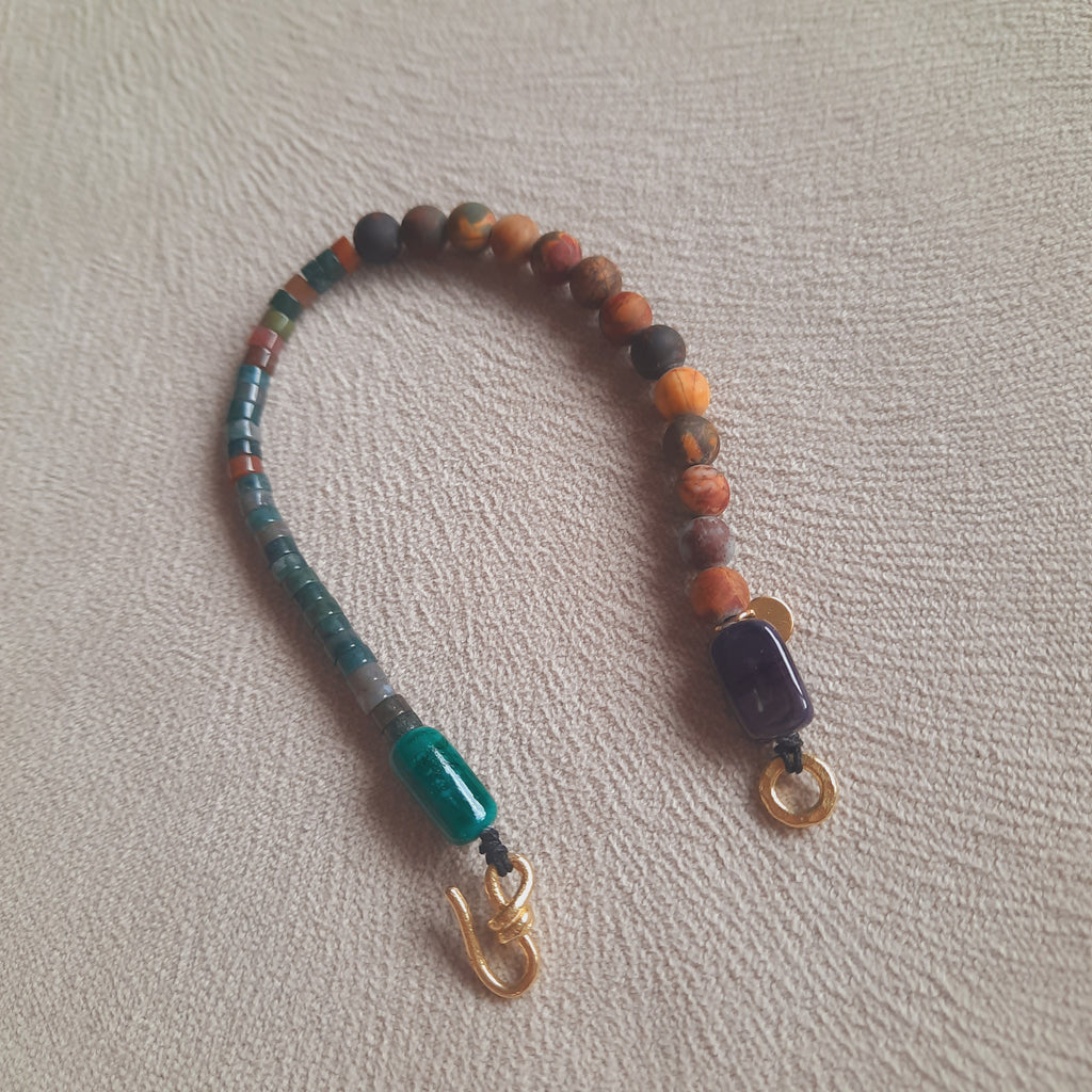 Rodanit - Mat Doğal Taş Murano Boncuklu Unisex Bileklik